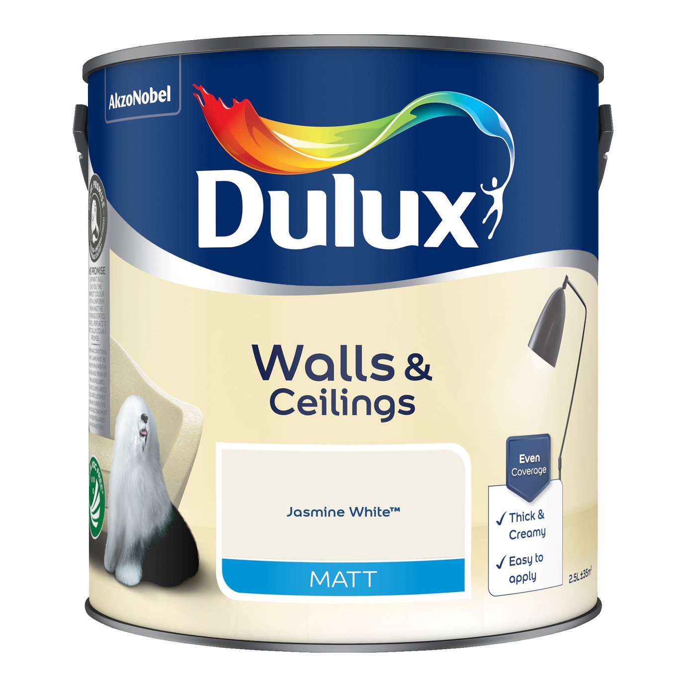 Dulux Walls & Ceilings Matt Paint Jasmine White - 2.5L