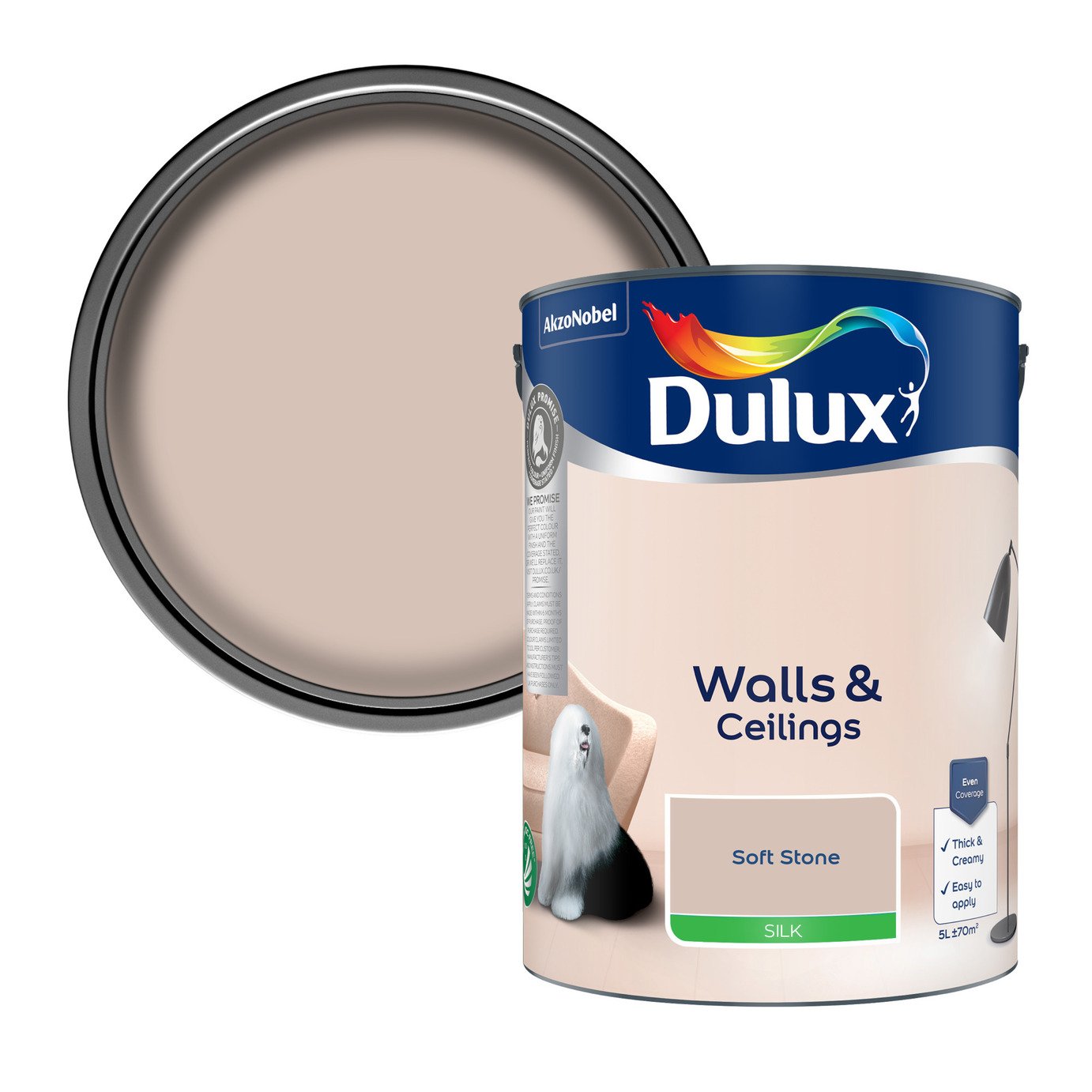 Dulux Walls & Ceilings Silk Paint Soft Stone - 5L