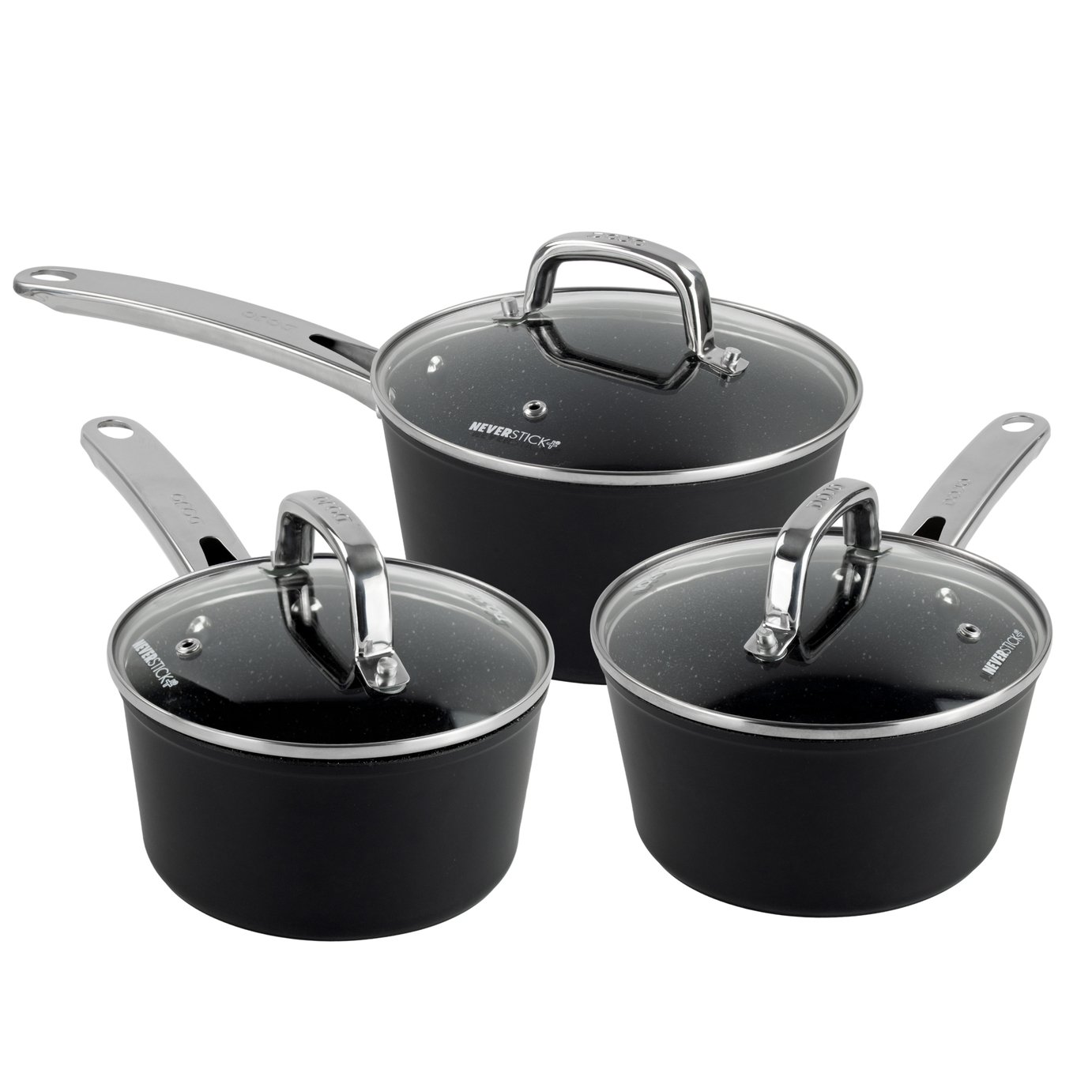 Dojo Hero Neverstick+ 3 Piece Aluminium Saucepan Set - Black