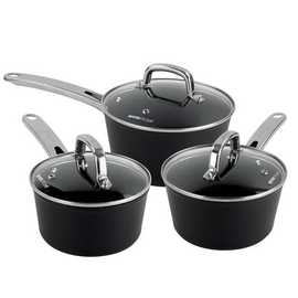 Dojo Hero Neverstick+ 3 Piece Aluminium Saucepan Set - Black
