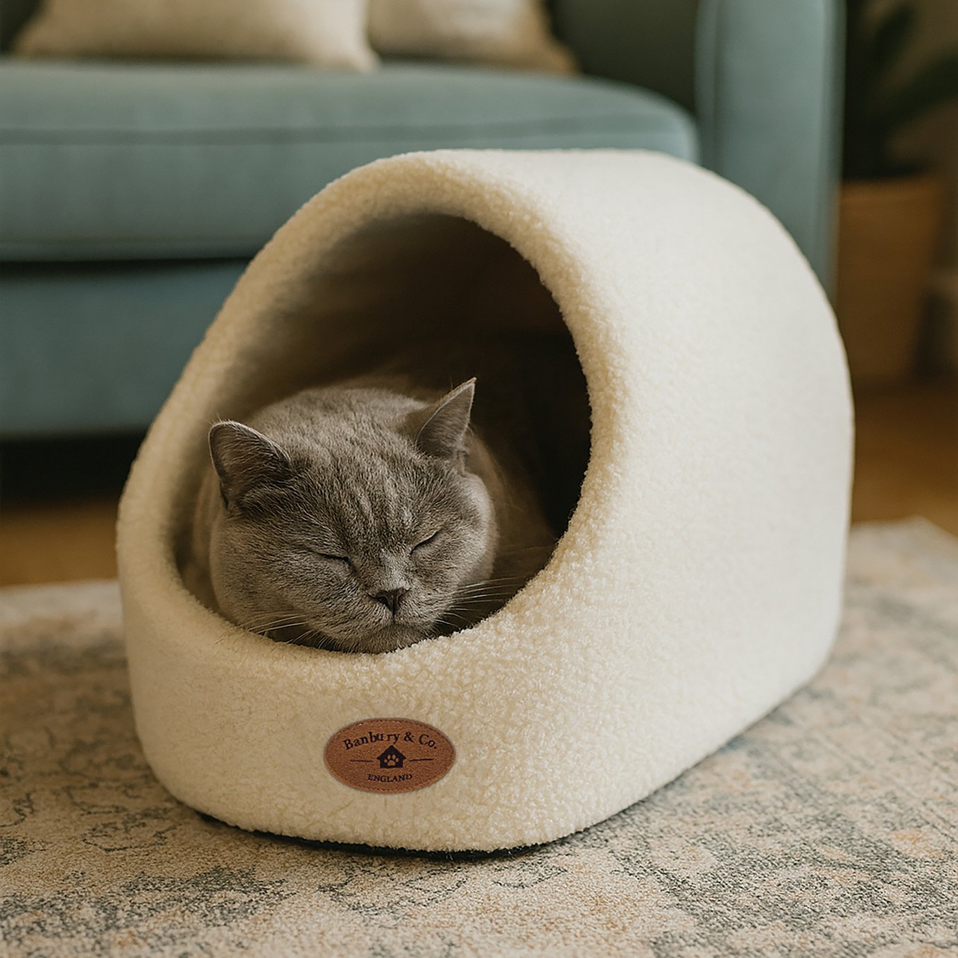 Banbury & Co Almond Teddy Cat Igloo - White