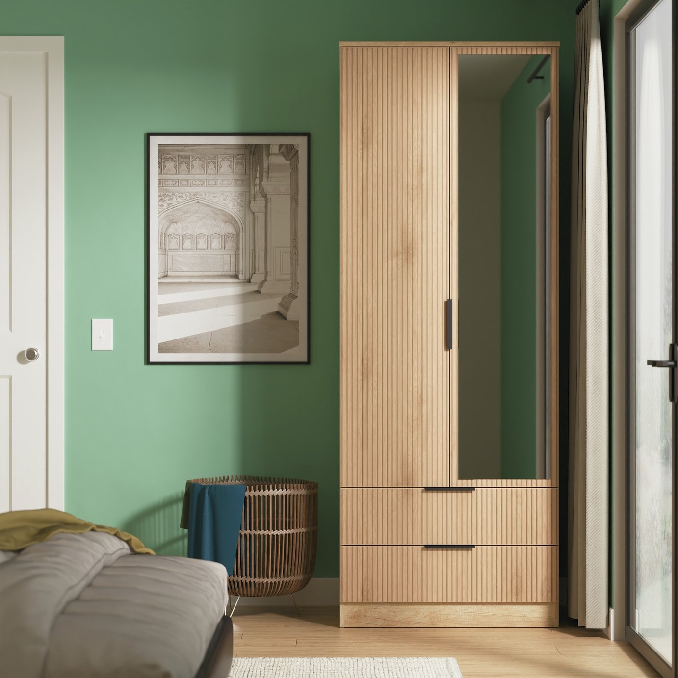 Livara Ready Assembled Tofino 2 Door Mirror Wardrobe - Oak