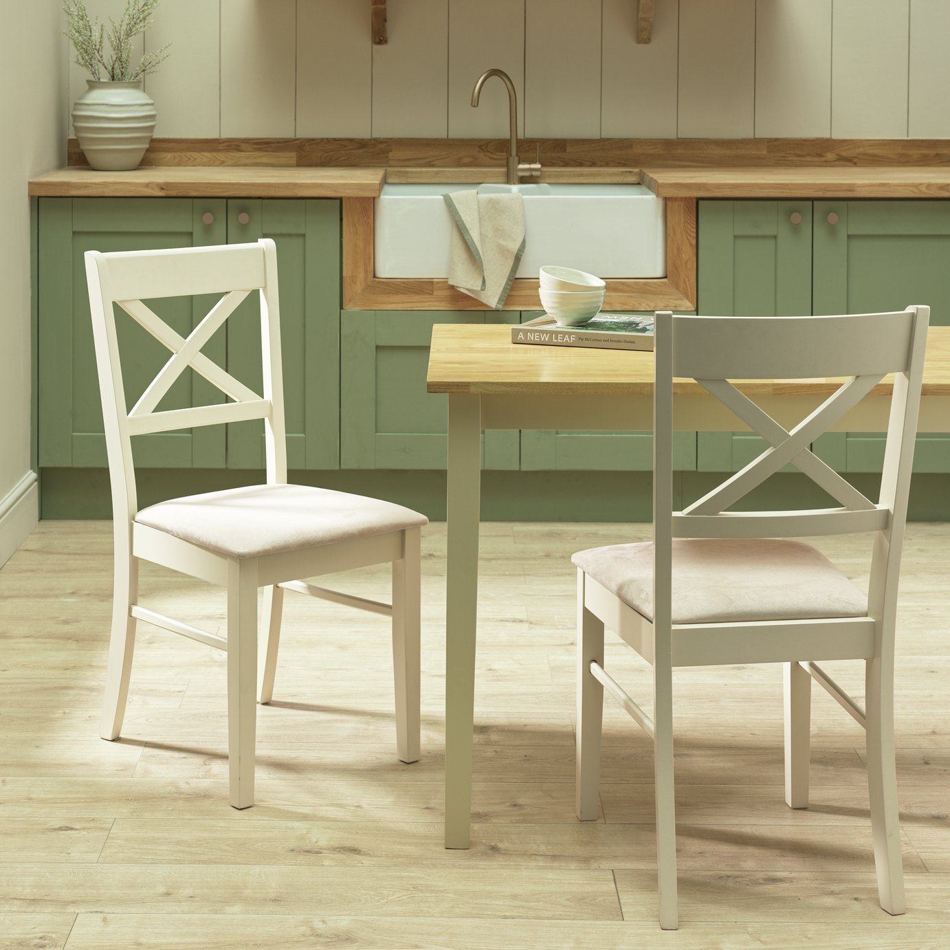 Argos Home Chicago Pair of Solid Wood Chairs - Cream