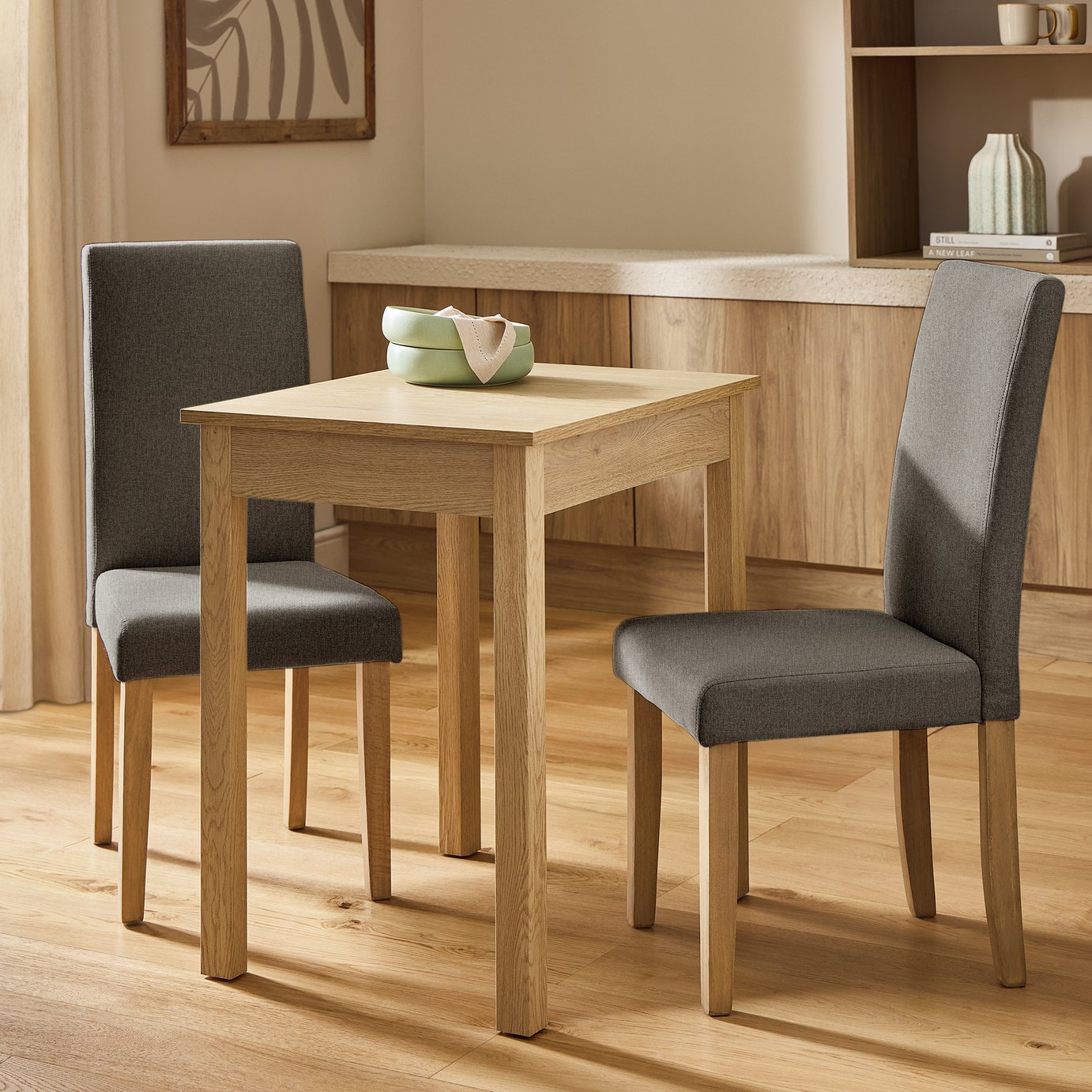 Argos Home Sendi Natural Dining Table and 2 Brown Chairs