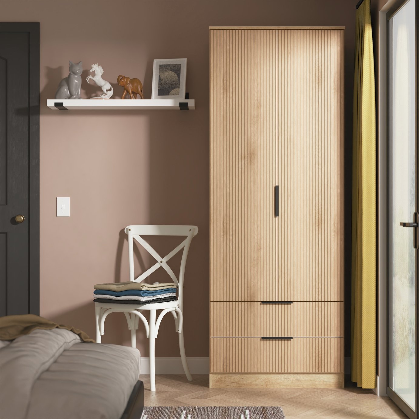 Livara ReadyAssembled Tofino 2 Door Wardrobe -Black Oak