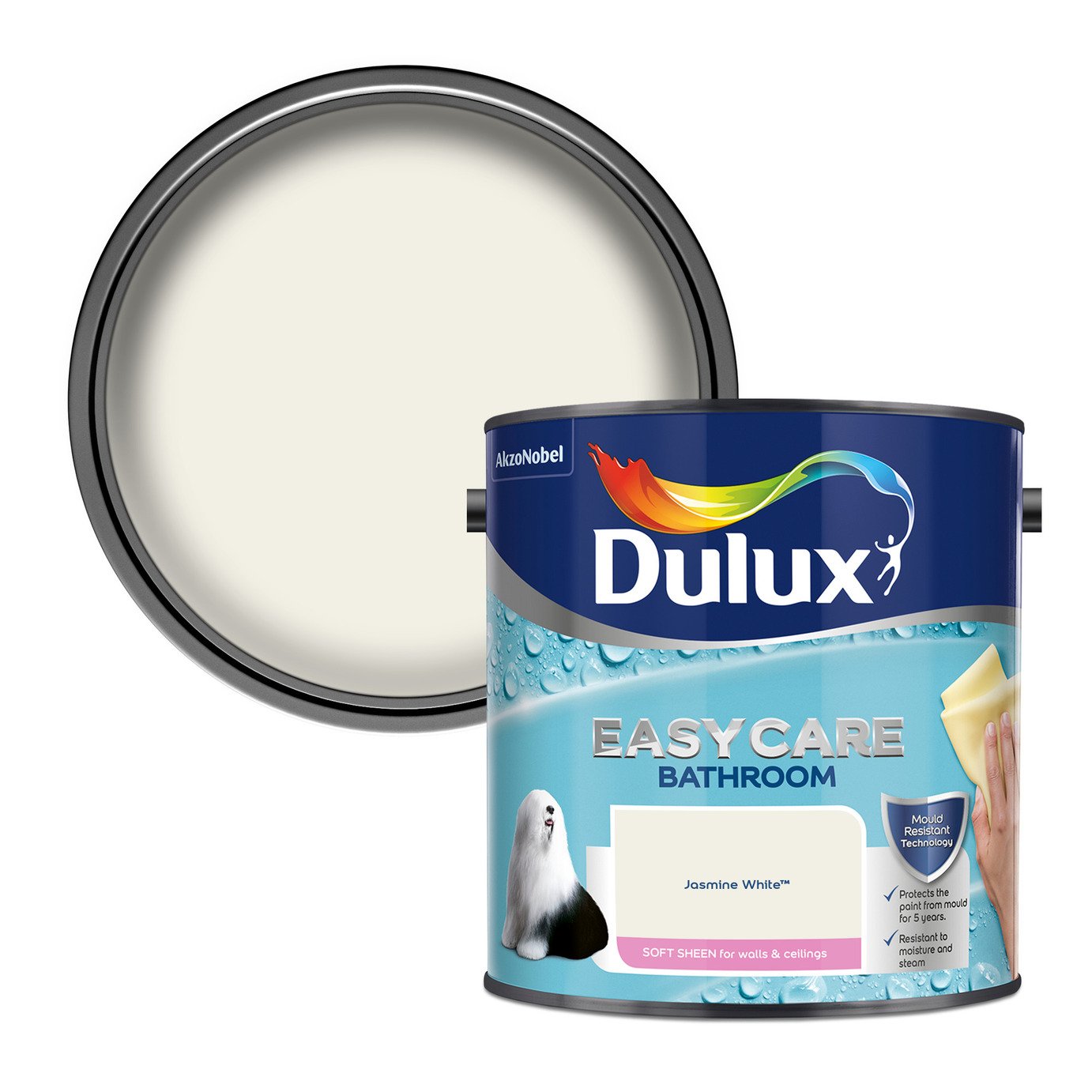 Dulux Easycare Bathroom Soft Sheen Paint Jasmine White -2.5L