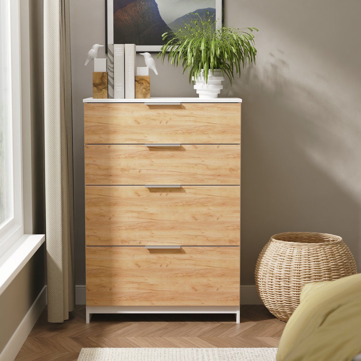 Livara Ready Assembled Orillia 4 Drawer Chest - White & Oak