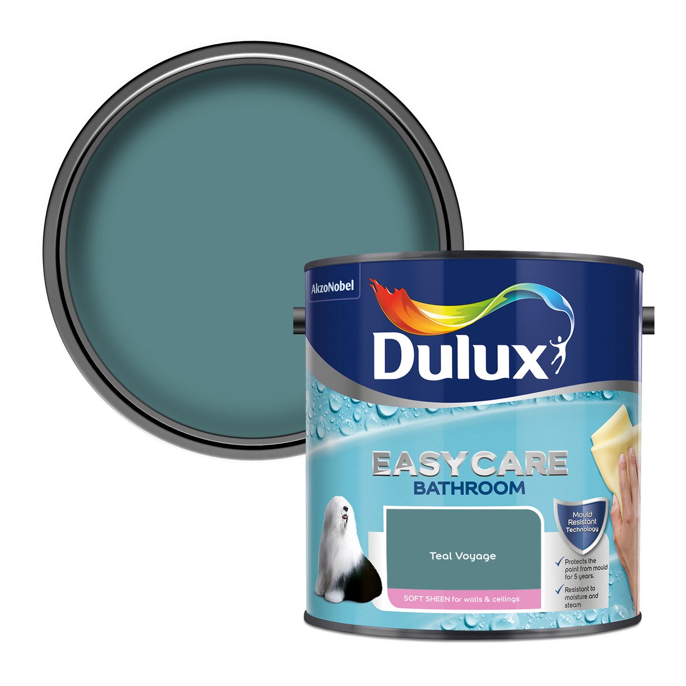 Dulux Easycare Bathroom Soft Sheen Paint Teal Voyage - 2.5L