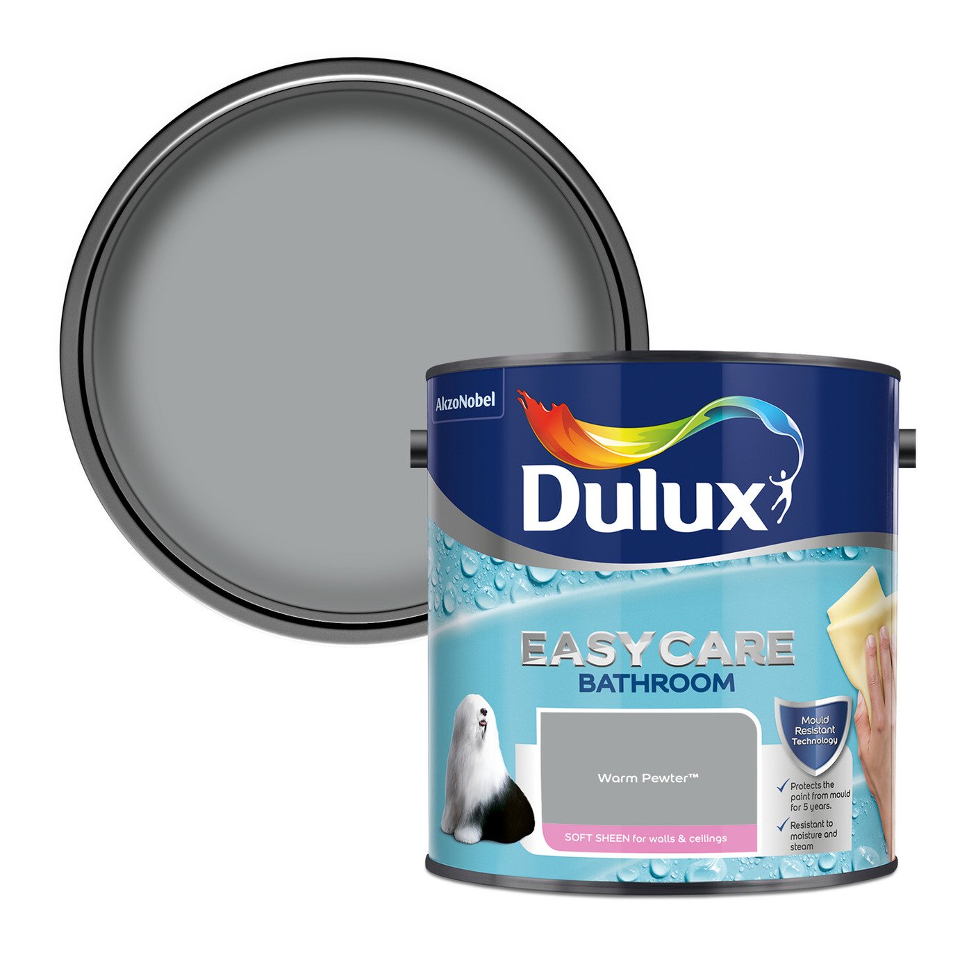 Dulux Easycare Bathroom Soft Sheen Paint Warm Pewter - 2.5L