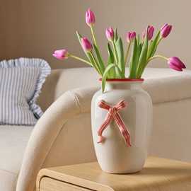 Argos Home Ceramic White & Red Bow Vase - 23cm