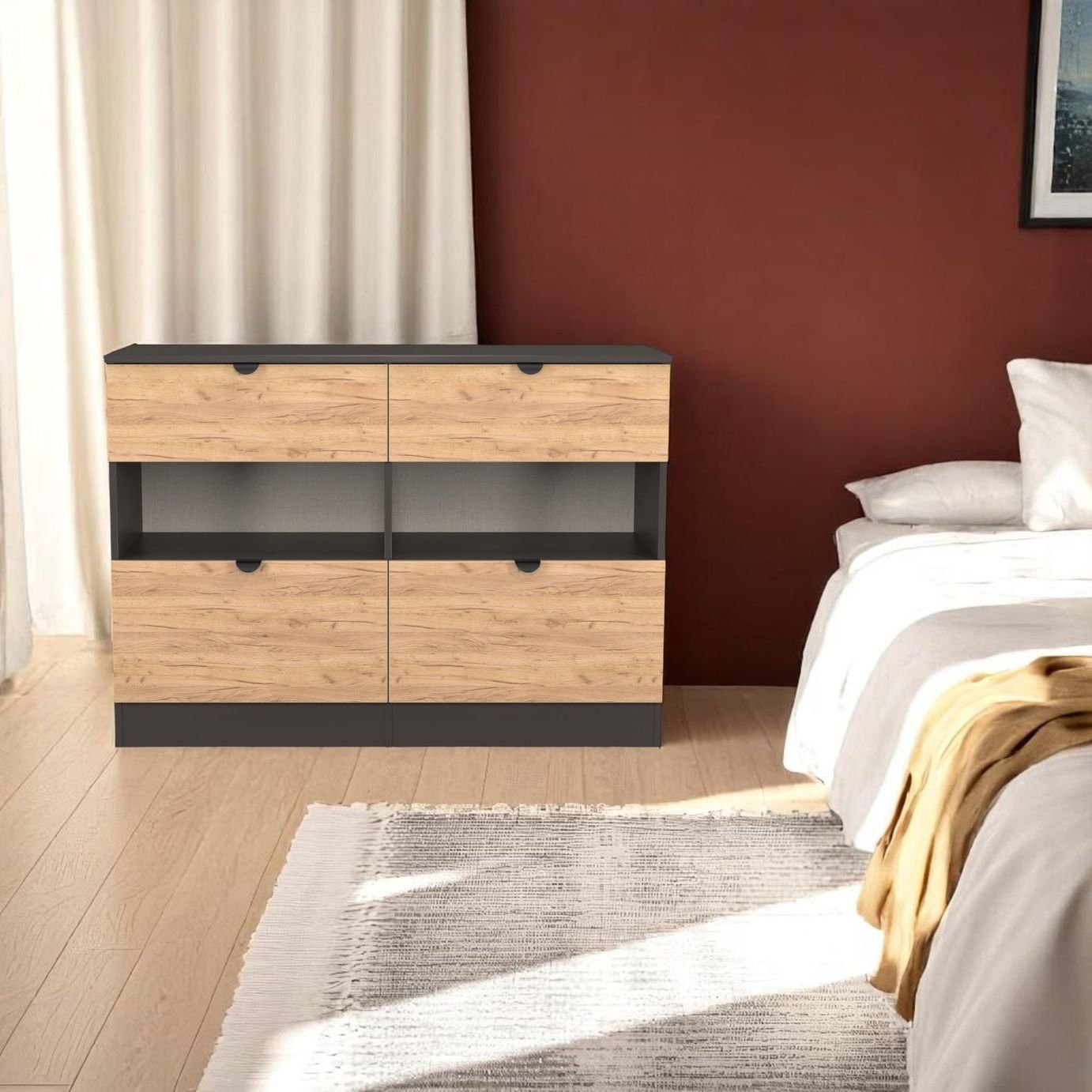 Livara Ready Assembled Canmore 4 Drawer Chest-Graphite & Oak