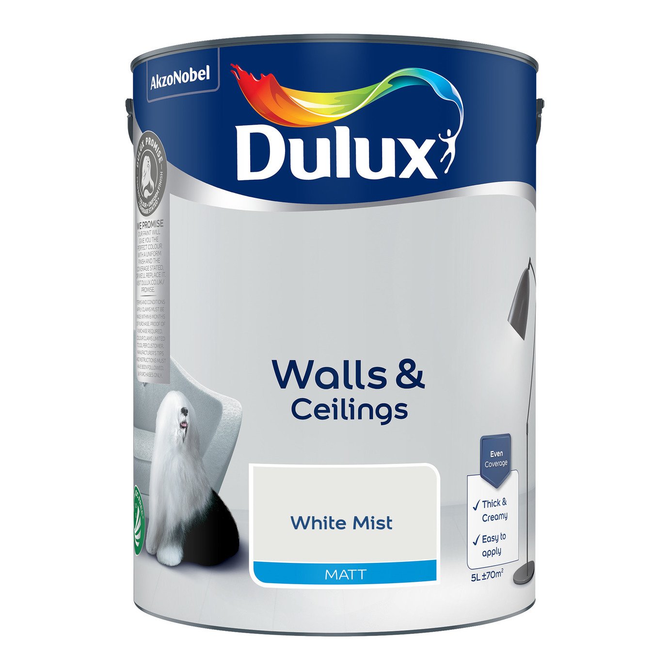 Dulux Walls & Ceilings Matt Paint White Mist - 5L