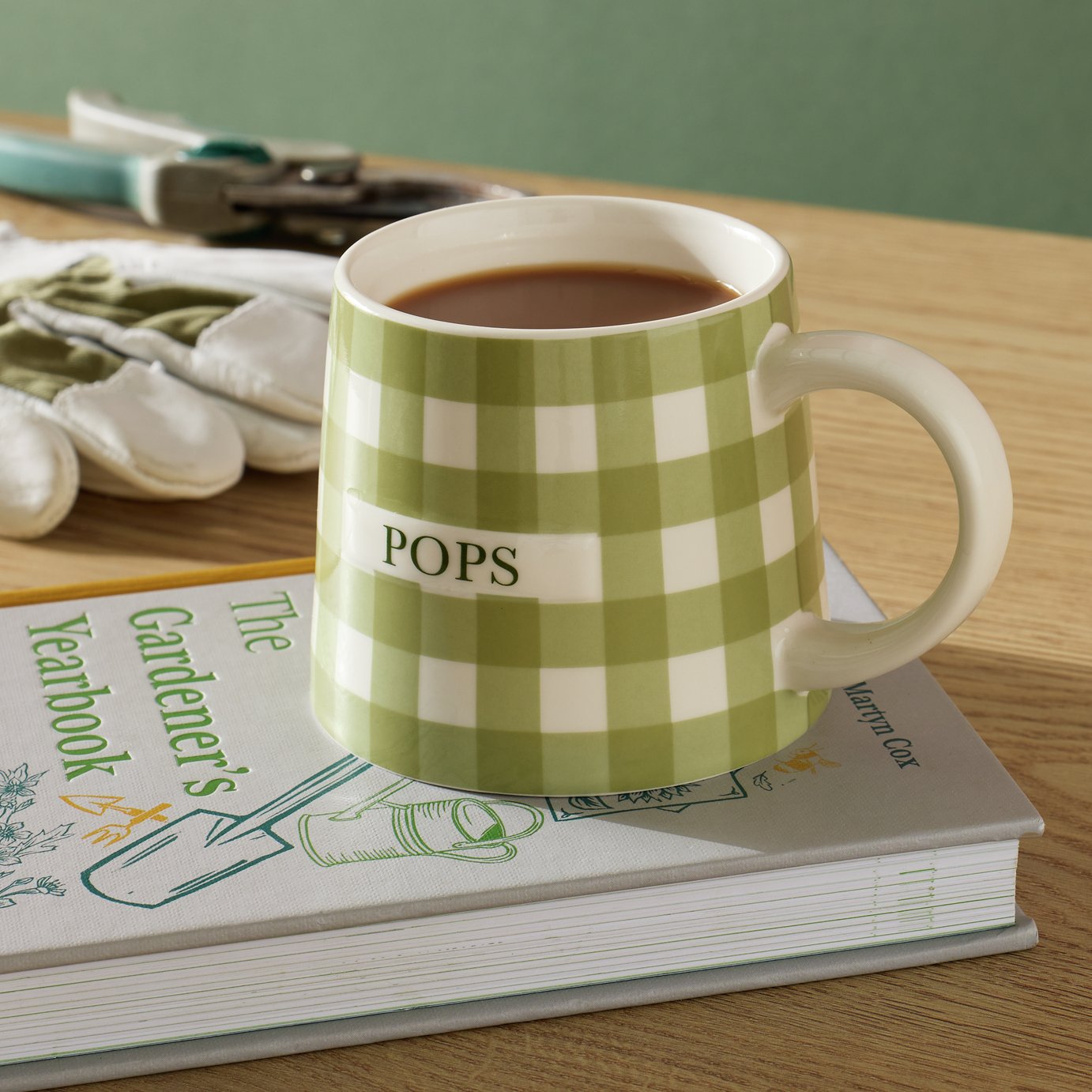 Argos Home Dark Green Gingham Pattern Pops Decal Ceramic Mug