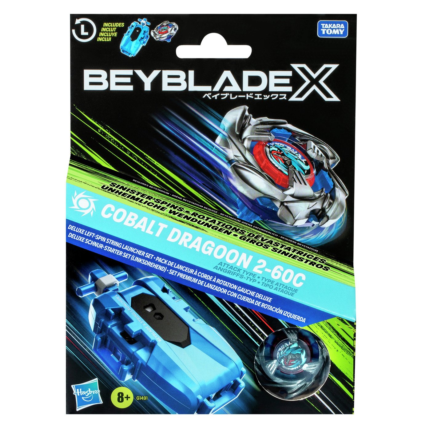 Beyblade X Cobalt Dragoon 2-60CLeft-Spin String Launcher Set