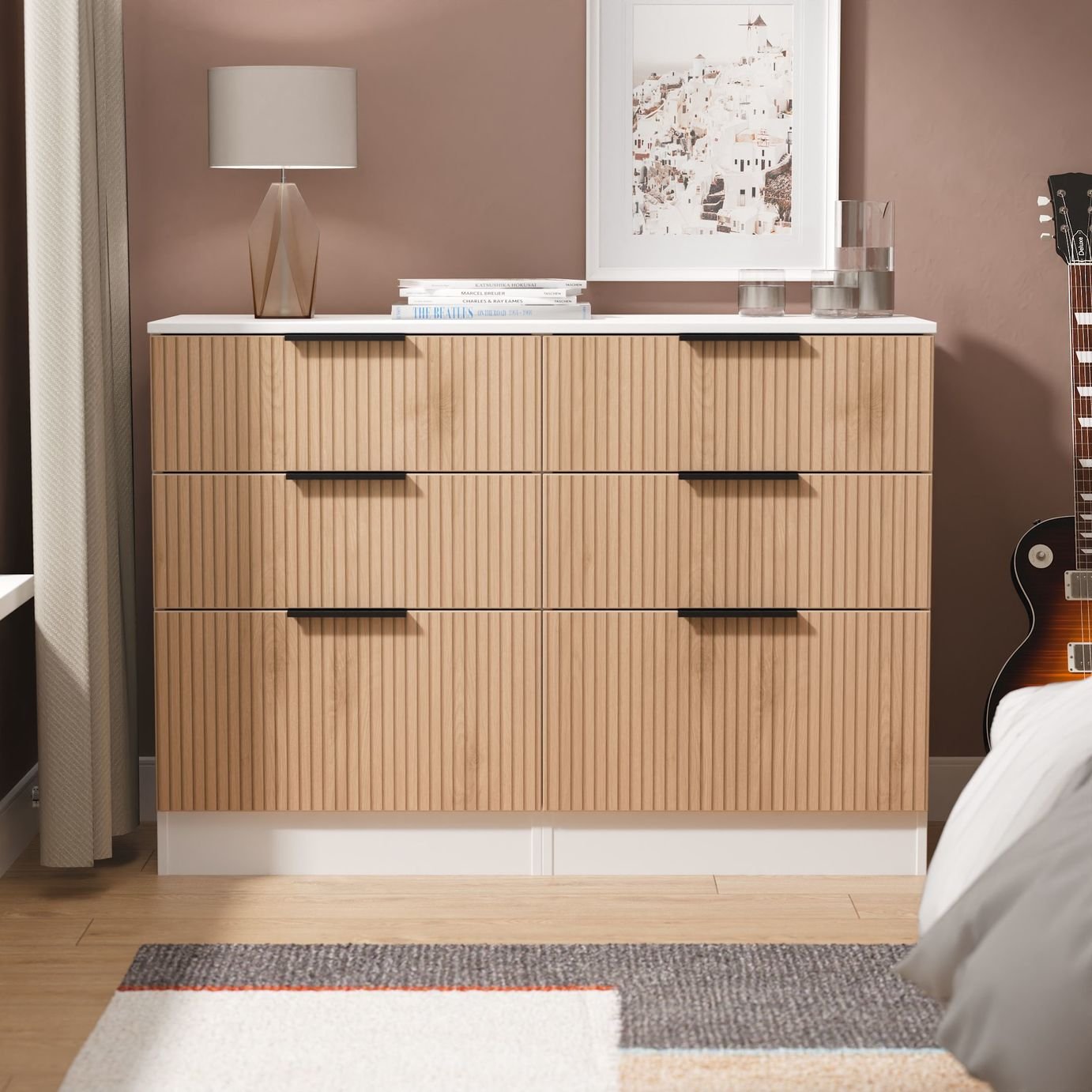 Livara Ready Assembled Tofino 6 Drawer Chest - White & Oak