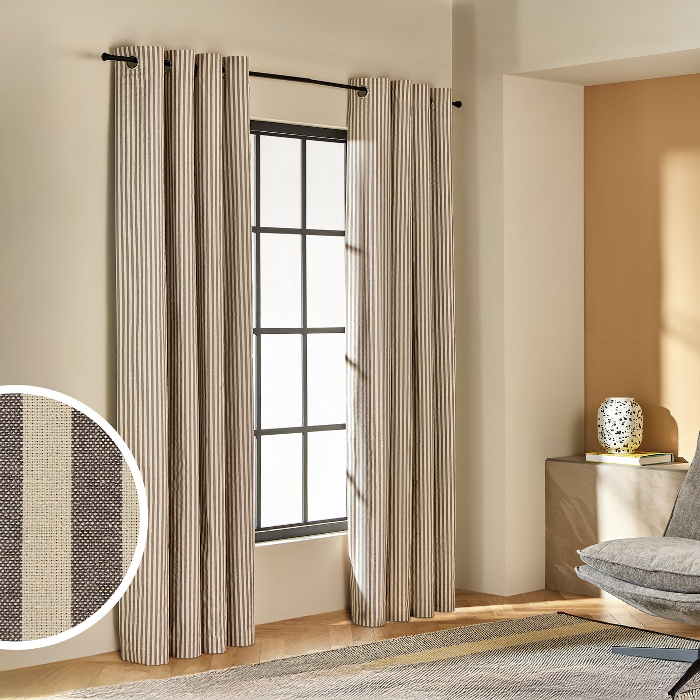 Habitat Stripe Blackout Eyelet Curtains - Charcoal