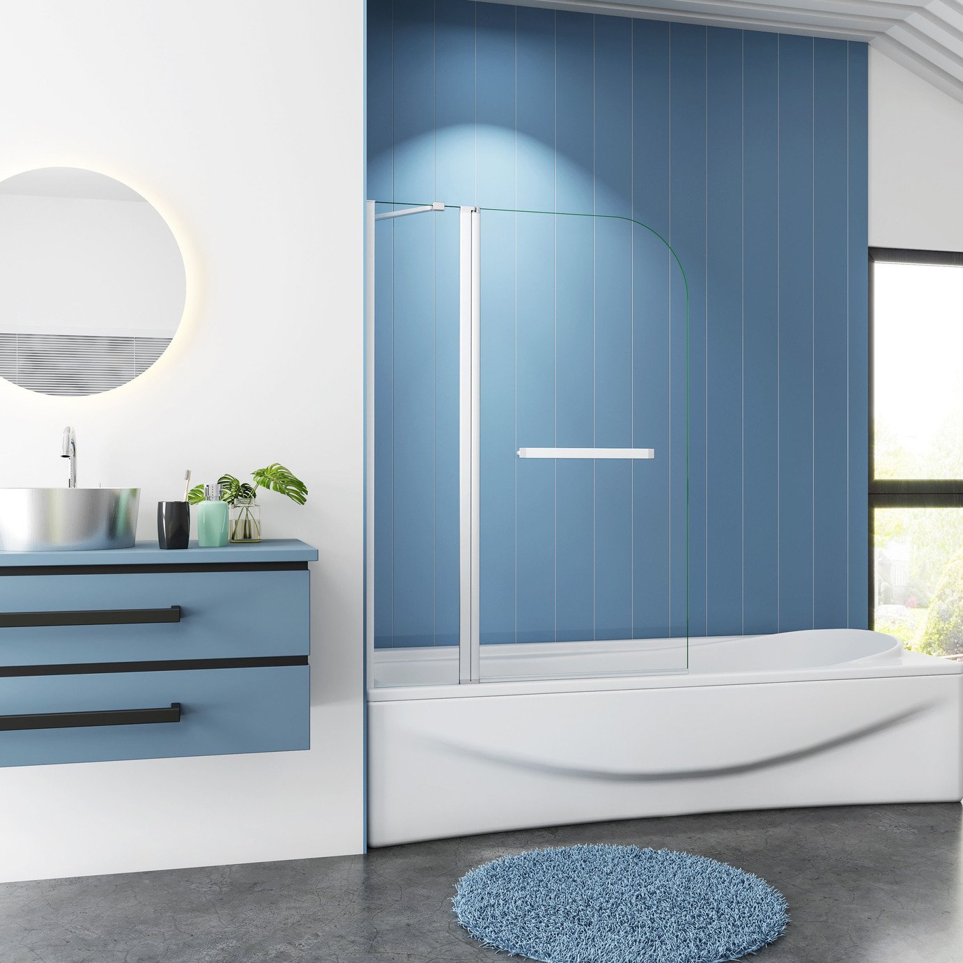 MLH 1400X1000mm Radius Two Panel Bathscreen with Towel Rail
