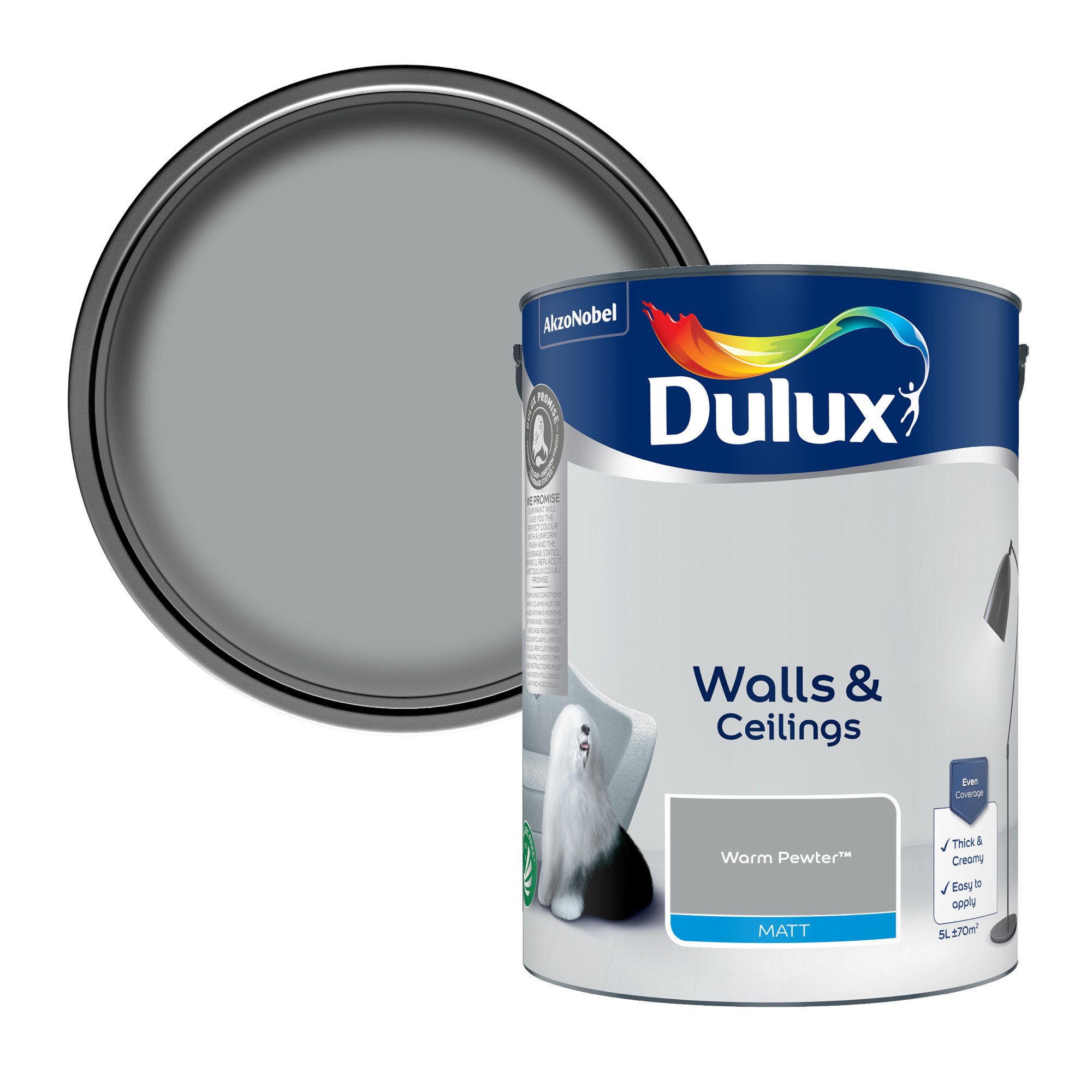Dulux Walls & Ceilings Matt Paint Warm Pewter - 5L