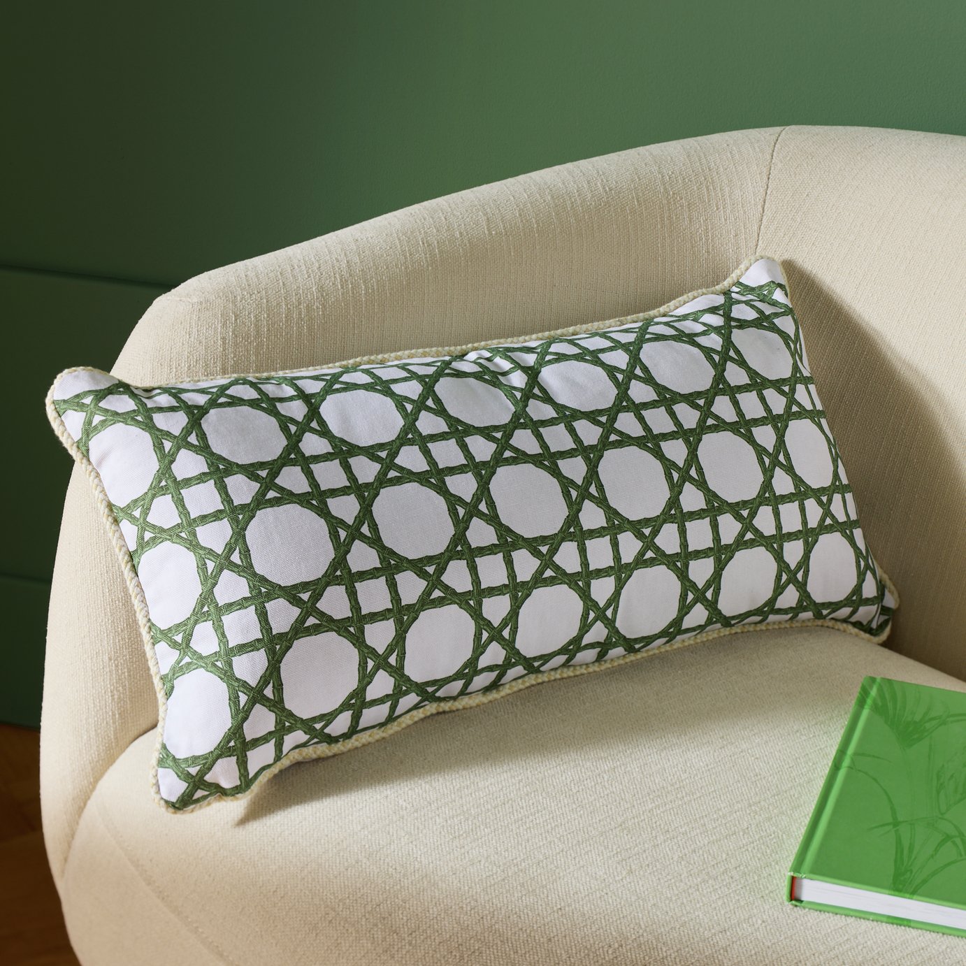 Habitat Bamboo Print Cushion White & Green - 60x30cm