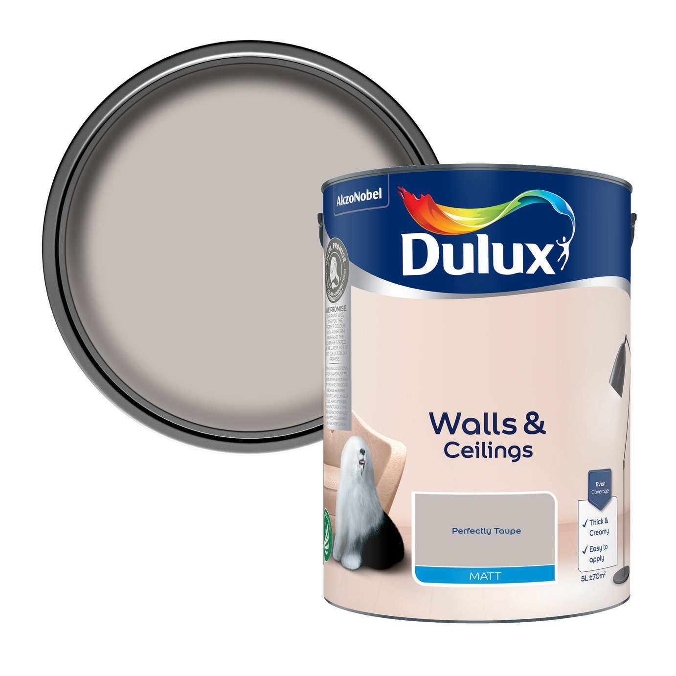Dulux Walls & Ceilings Matt Paint Perfectly Taupe - 5L