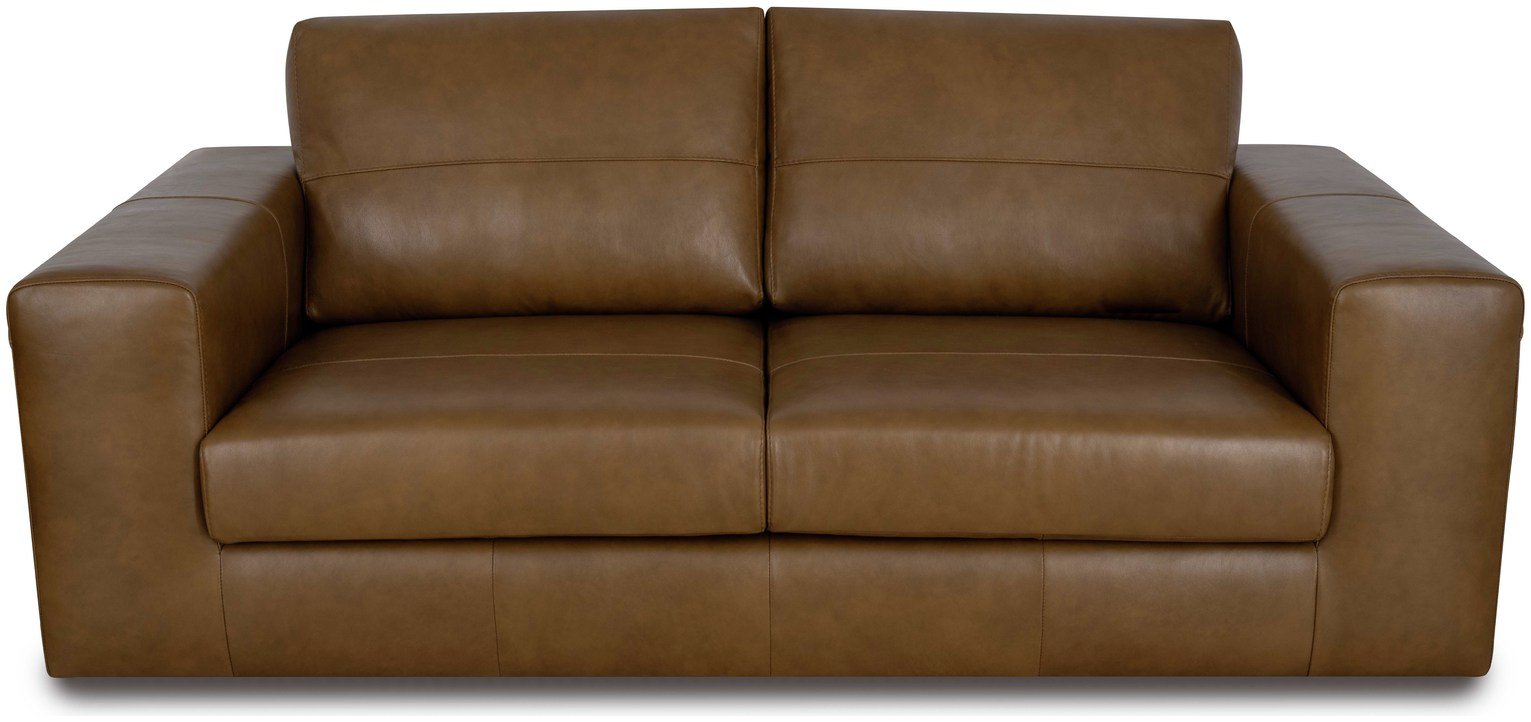 Habitat Daly Leather Wide Arm 3 Seater Sofa - Tan