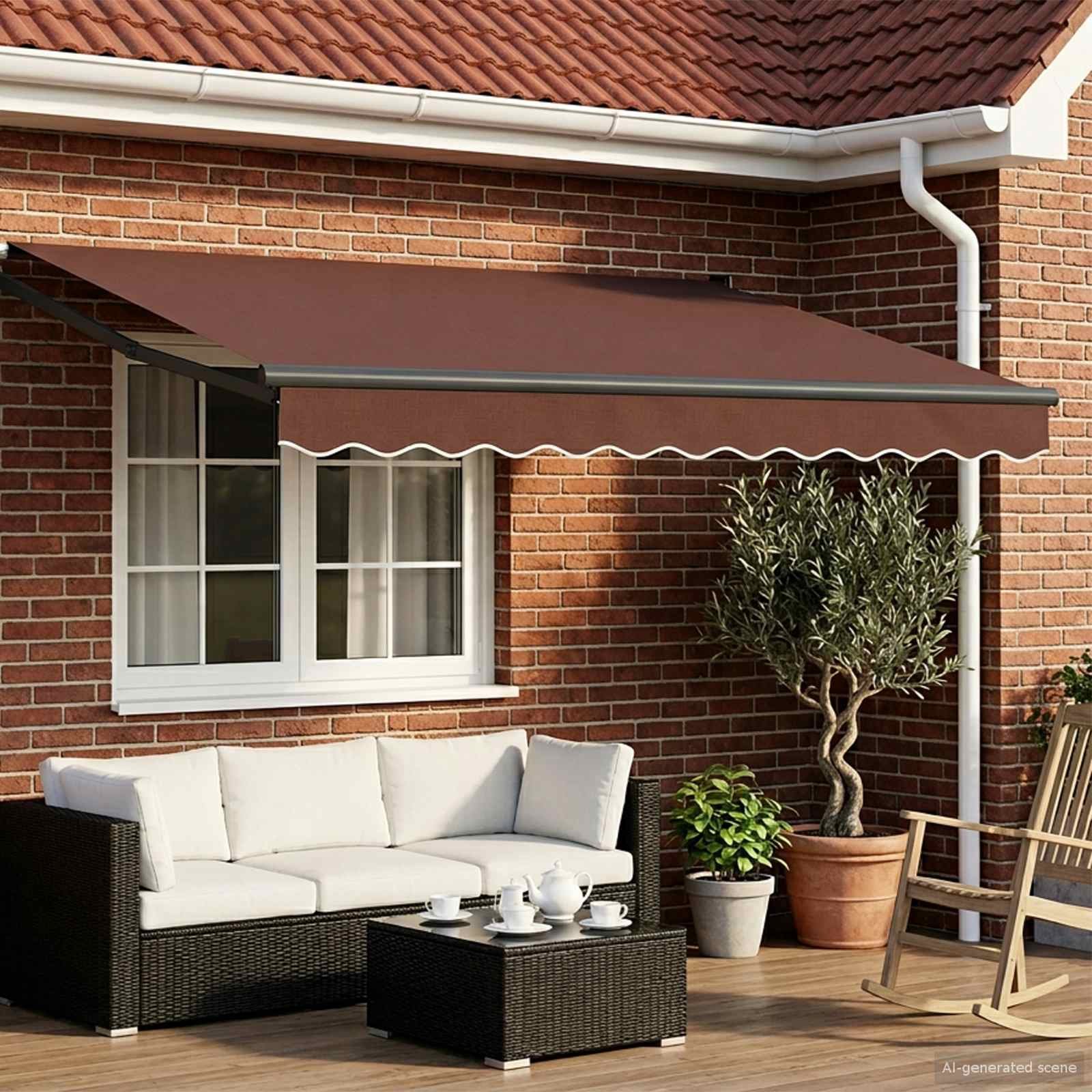 Walplus Electric Aluminium Awning - Brown and Anthracite - 300 x 250 cm