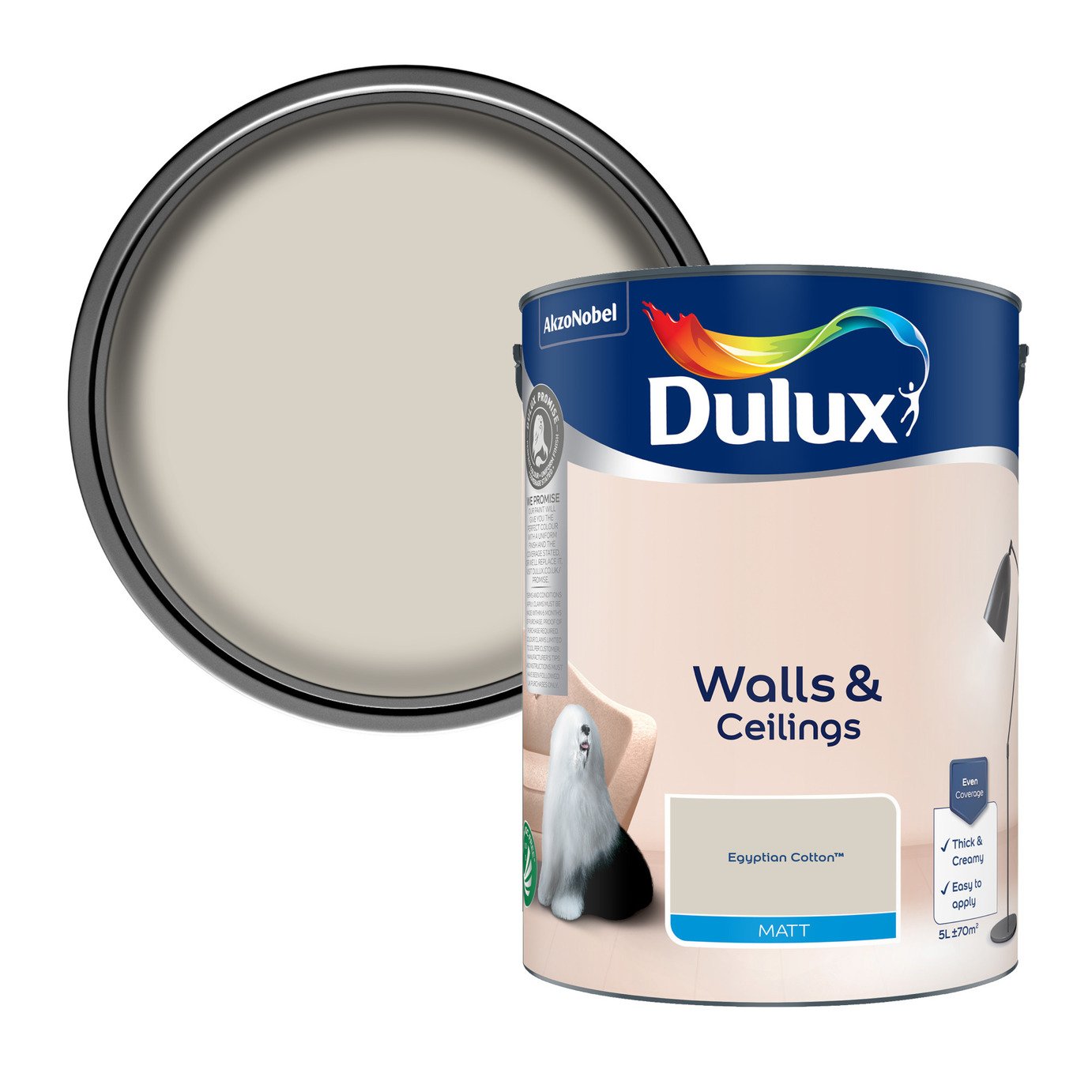 Dulux Walls & Ceilings Matt Paint Egyptian Cotton - 5L