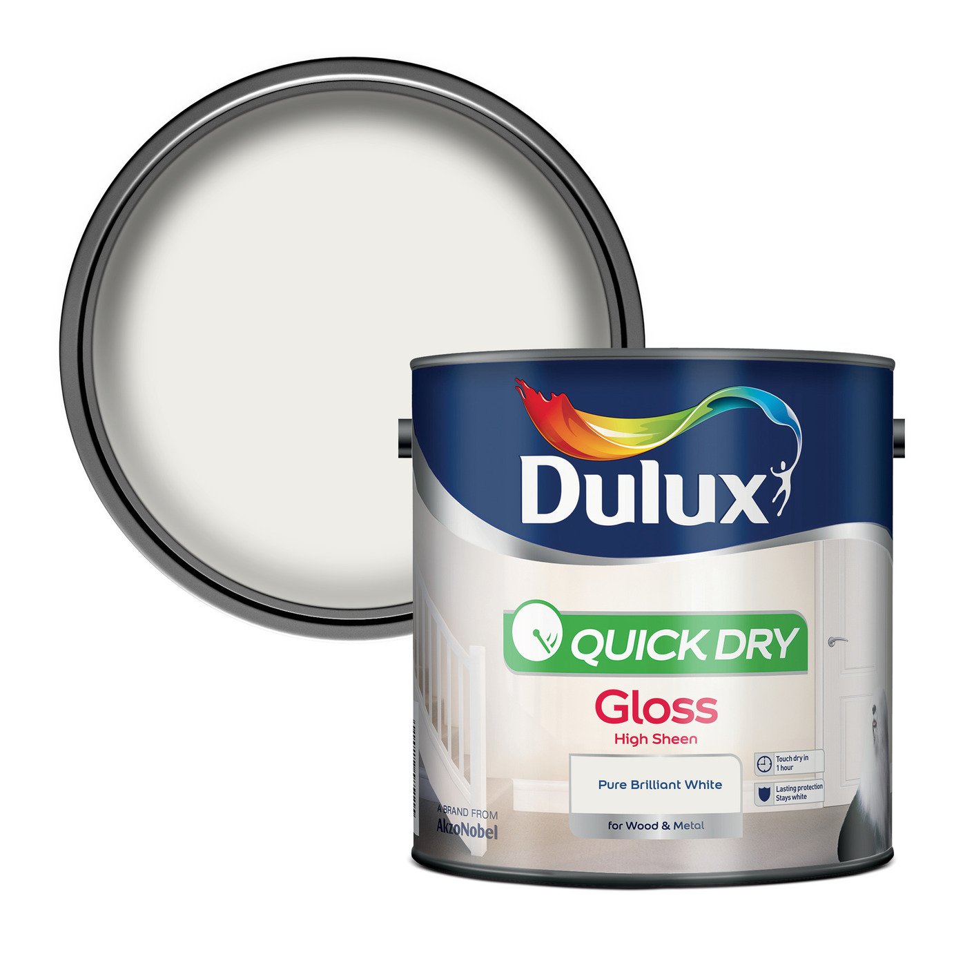Dulux Quick Dry Gloss Paint - Pure Brilliant White - 2.5L