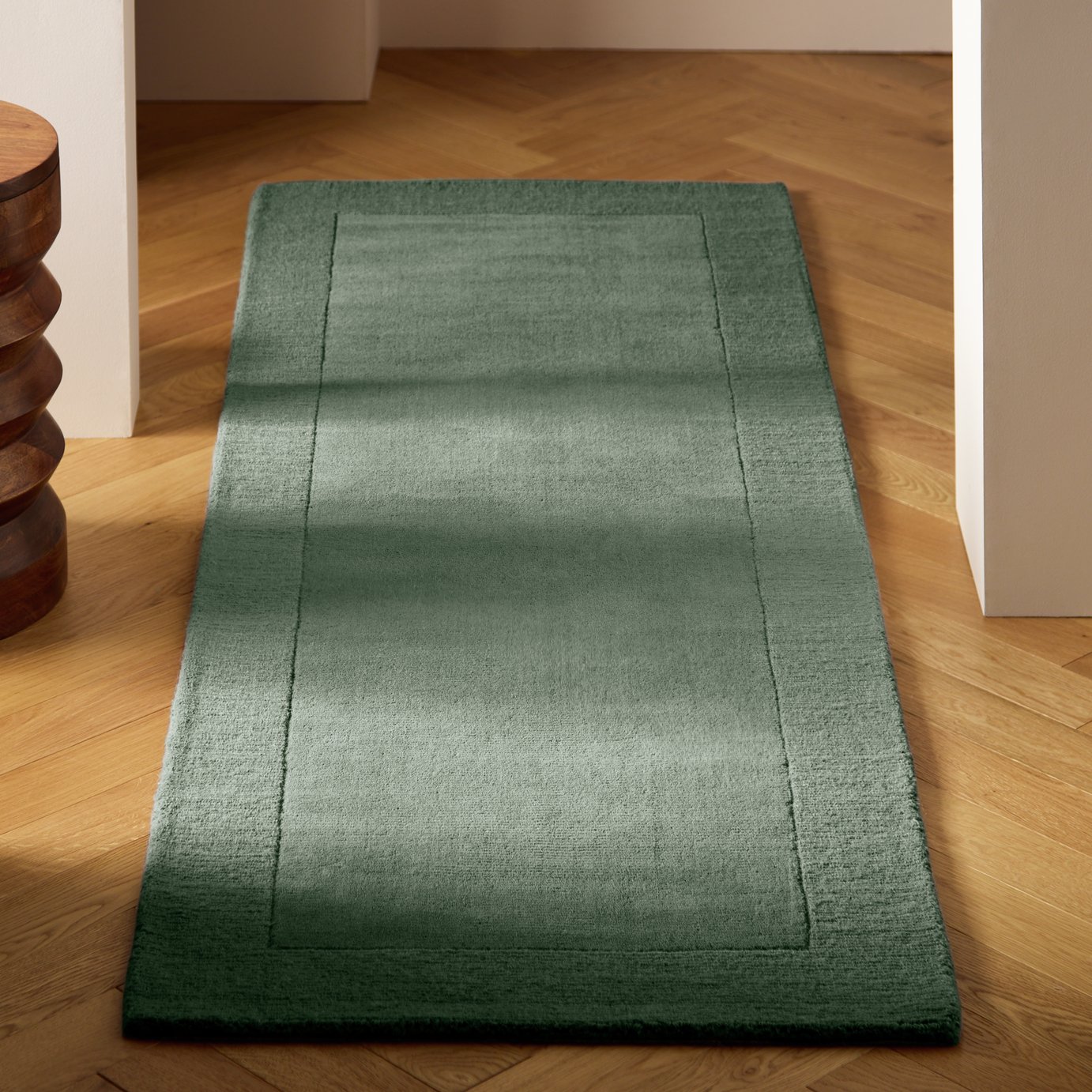Habitat Simple Border Green Wool Cut Pile Runner - 66x200cm
