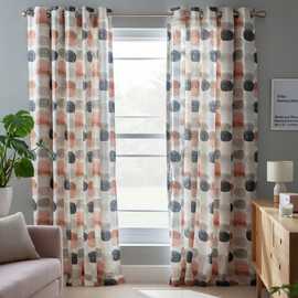 Habitat Abstraction Pebble Fully Lined Eyelet Curtains-Multi