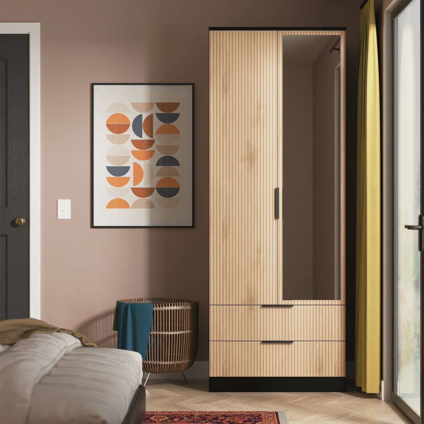 Welcome Tofino 2 Door Mirror Wardrobe - Black & Oak