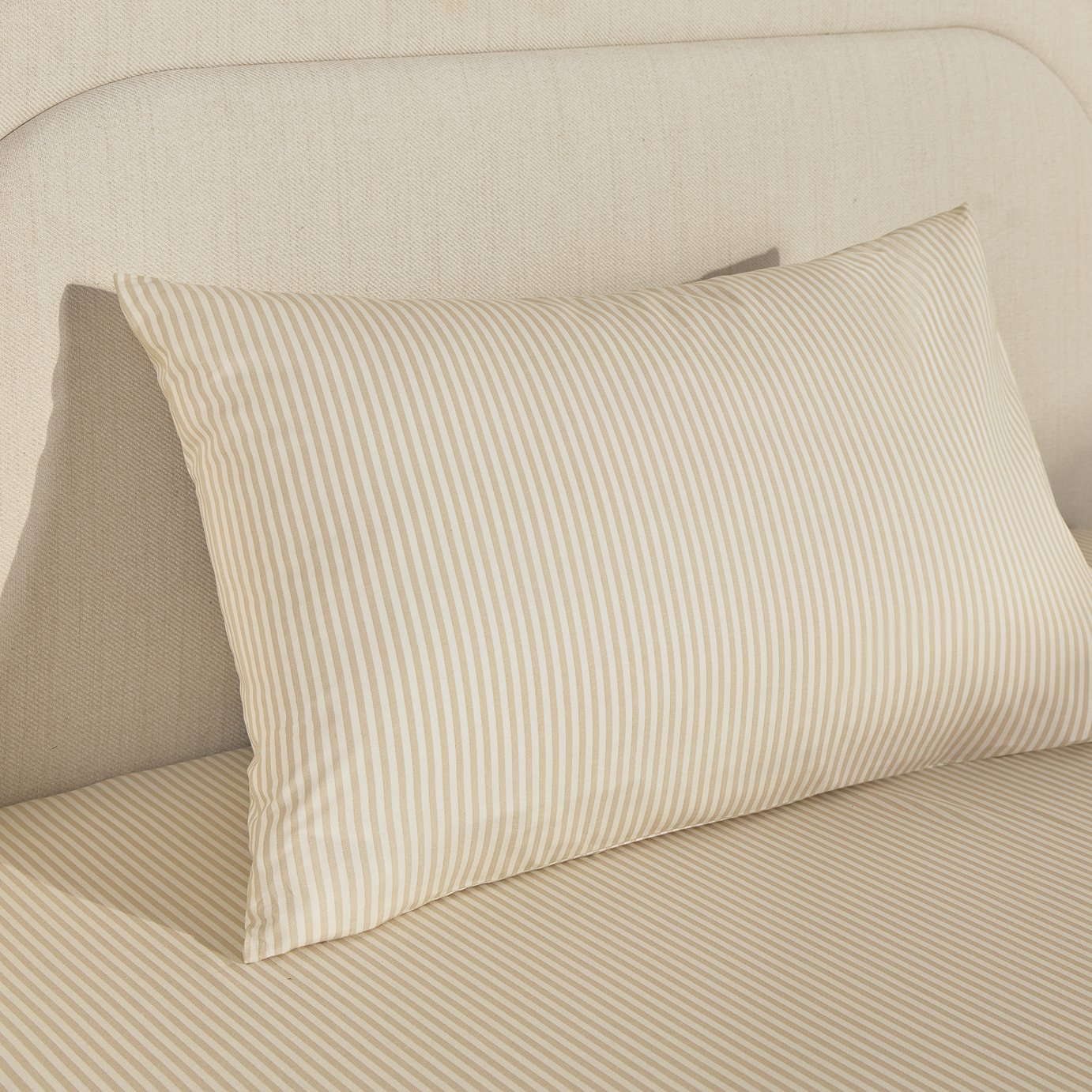 Habitat Oxford Printed Stripe Neutral Pillowcase