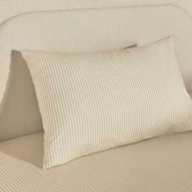 Habitat Oxford Printed Stripe Neutral Pillowcase