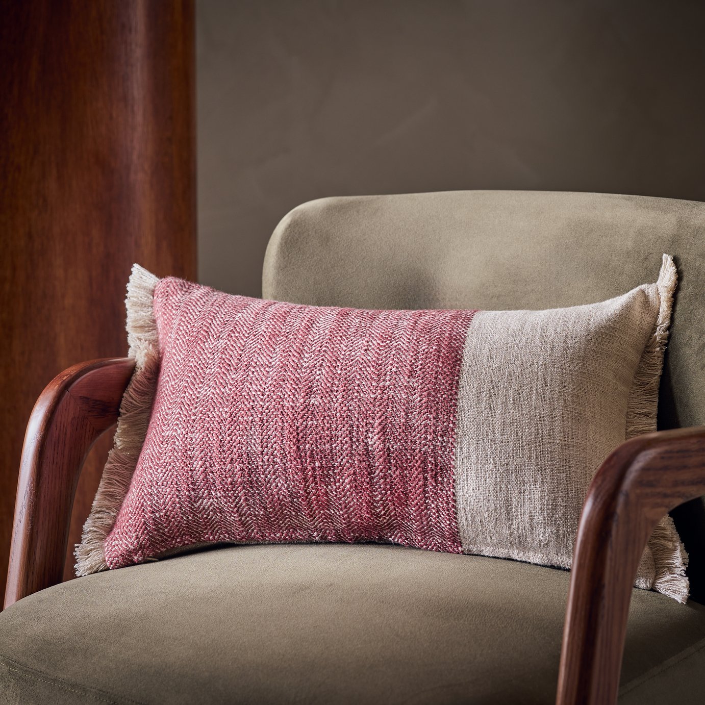 Habitat Woven Herringbone Fringe Cushion - 30x50cm