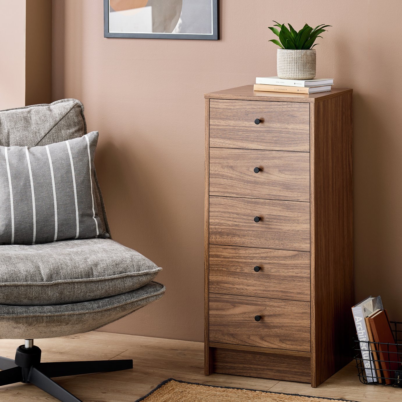 Argos Home Malibu 5 Drawer Tallboy - Walnut