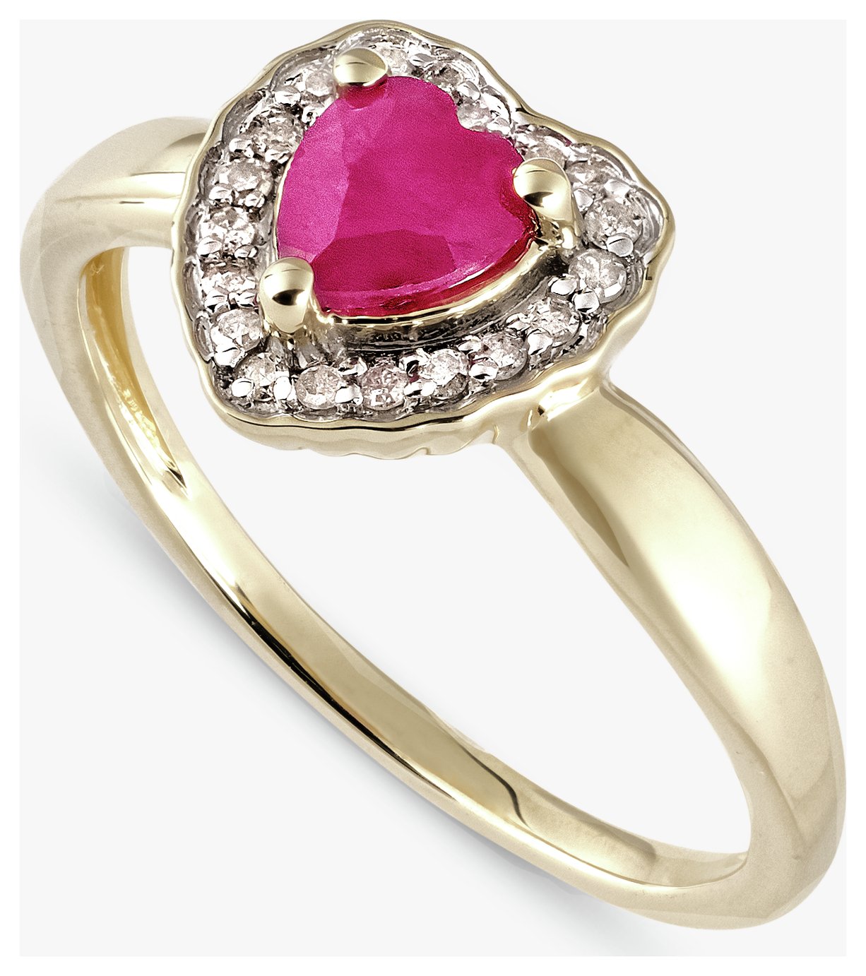 Revere 9ct Yellow Gold  Ruby and Diamond Heart Ring - N