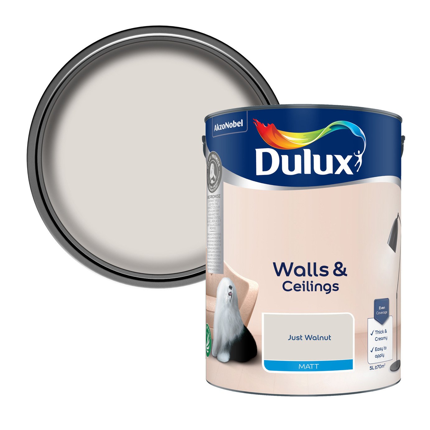 Dulux Walls & Ceilings Matt Paint Just Walnut - 5L