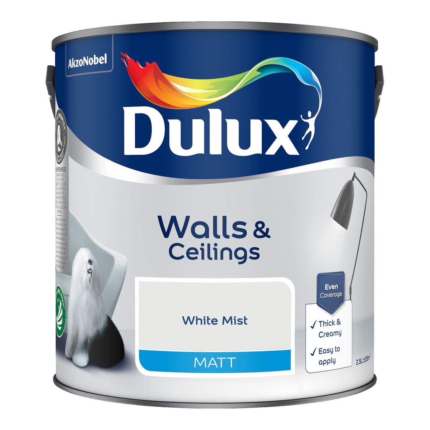 Dulux Walls & Ceilings Matt Paint White Mist - 2.5L