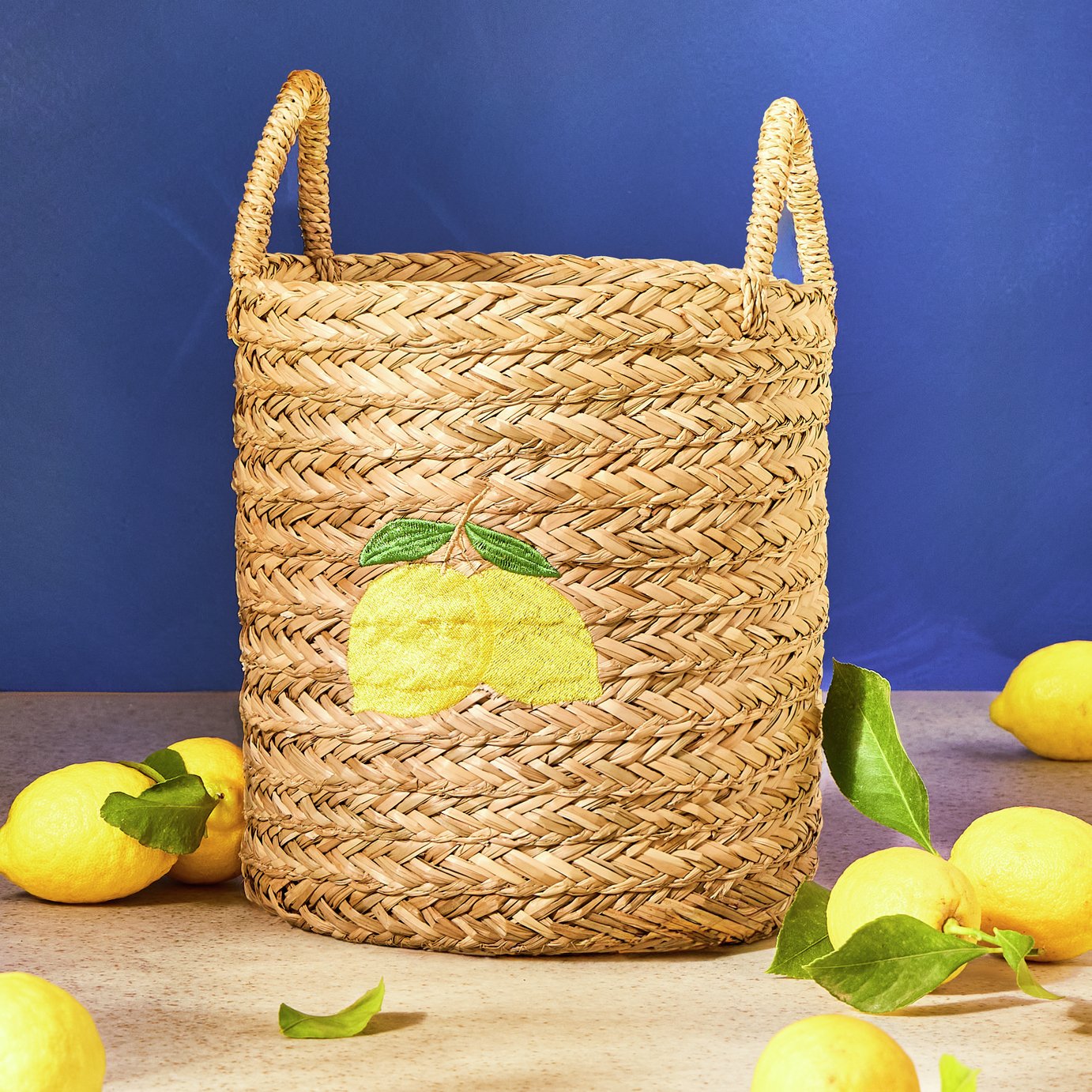 Argos Home Embroidered Lemon Seagrass Woven Basket