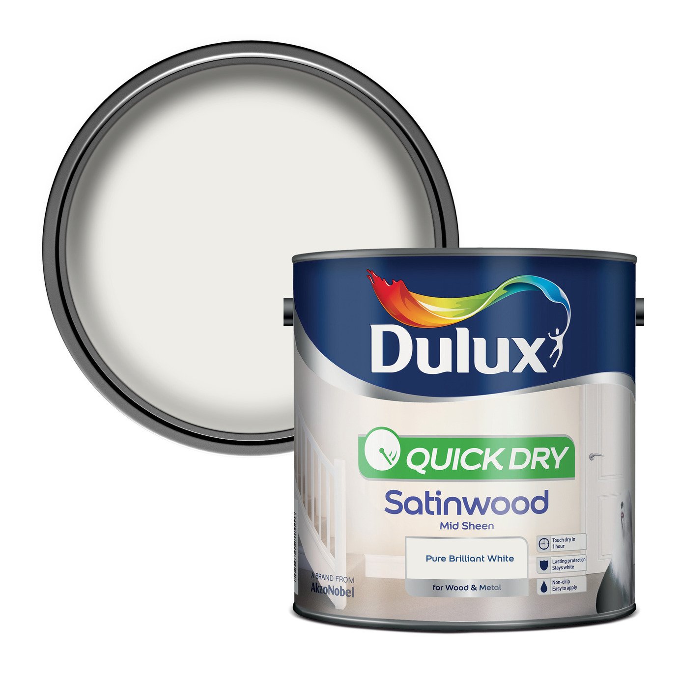 Dulux Quick Dry Satinwood Paint- Pure Brilliant White - 2.5L