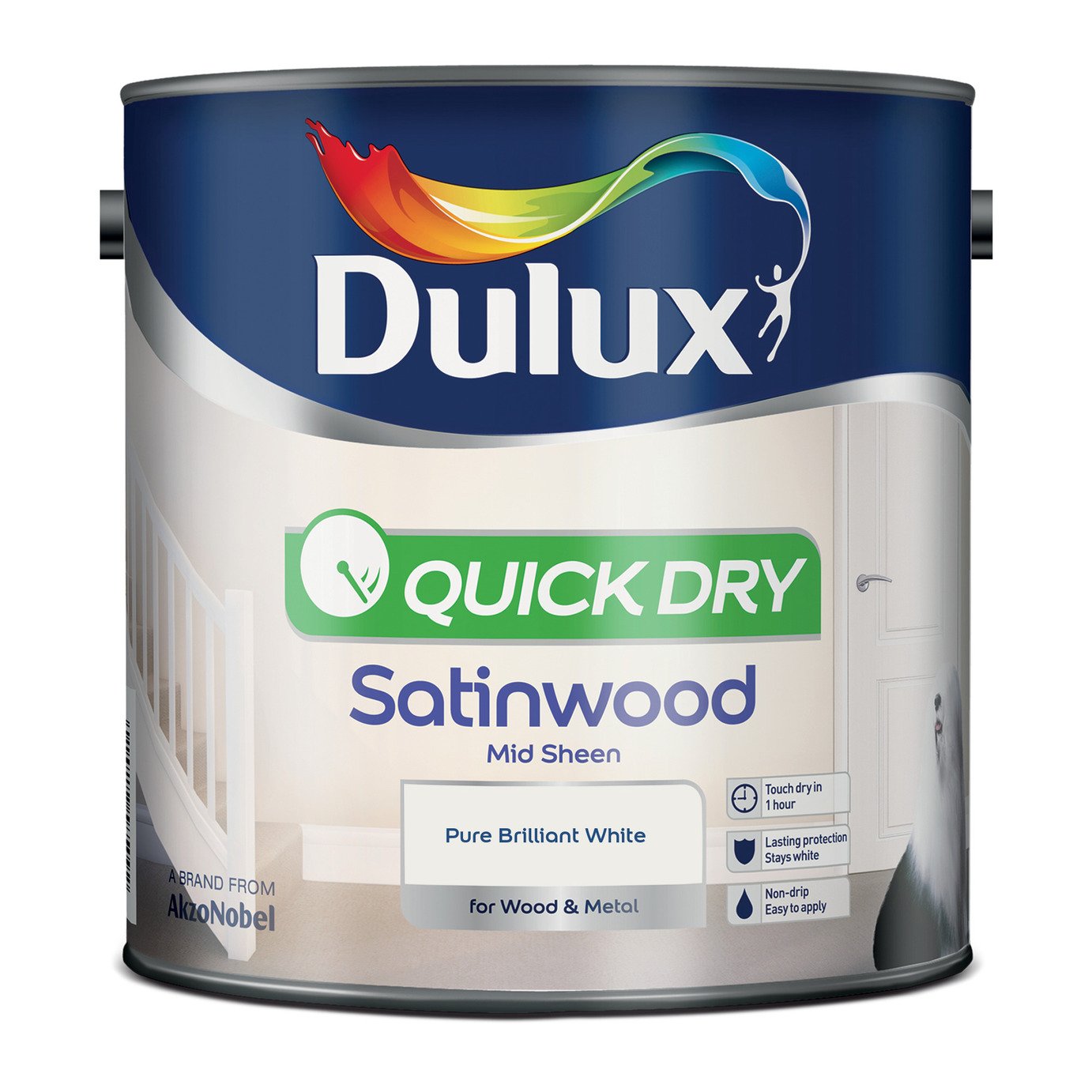 Dulux Quick Dry Satinwood Paint- Pure Brilliant White - 2.5L