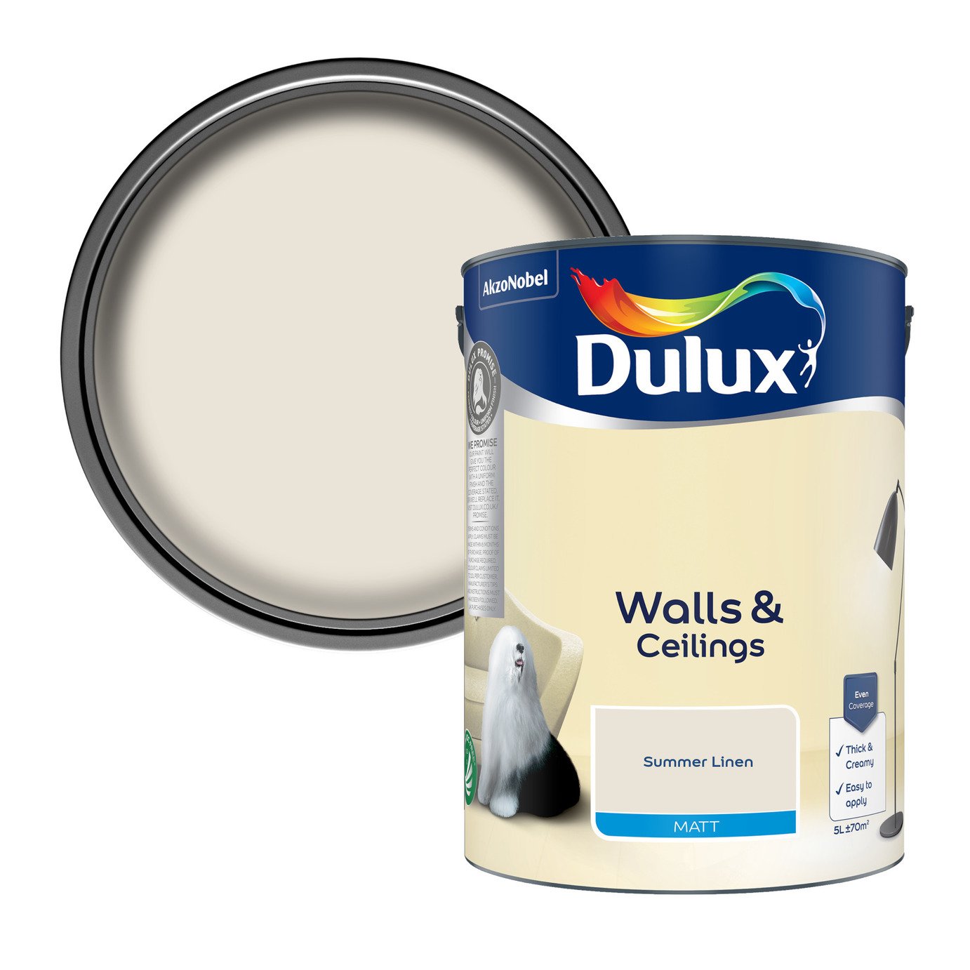 Dulux Walls & Ceilings Matt Paint Summer Linen - 5L