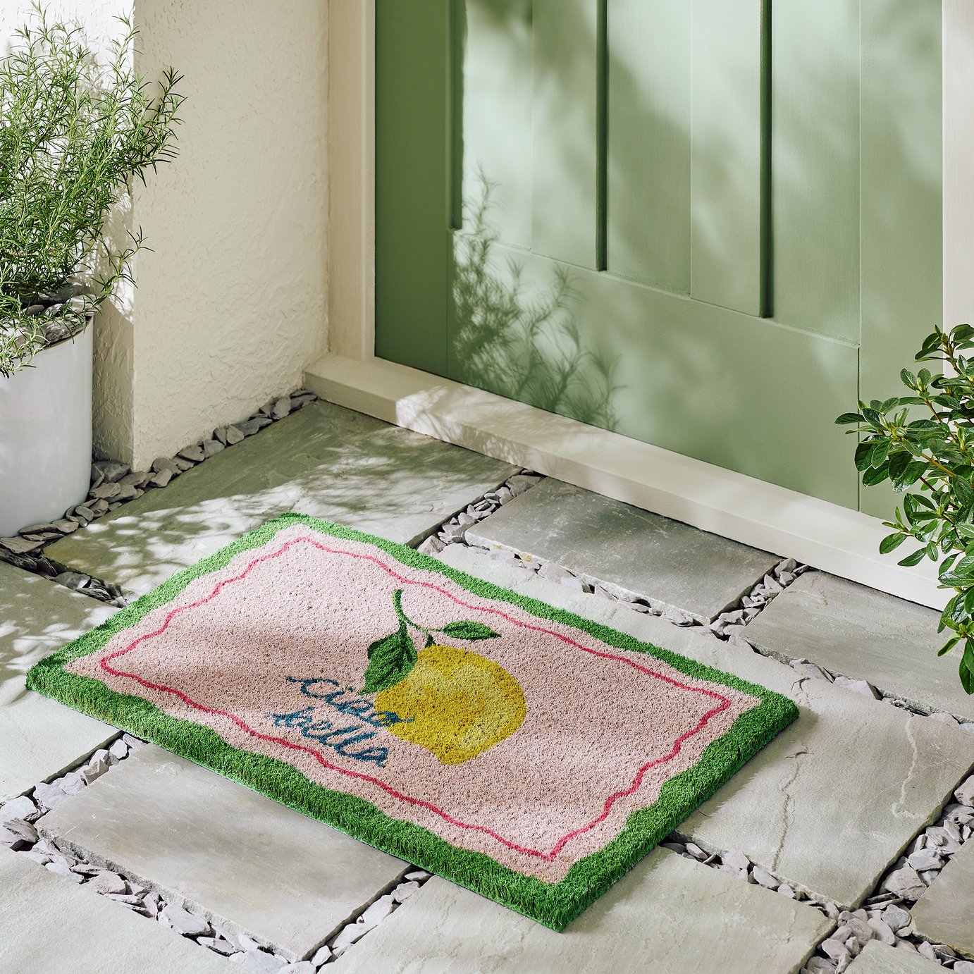 Argos Home Ciao Bella Lemon Coir Pink Doormat - 40x60cm