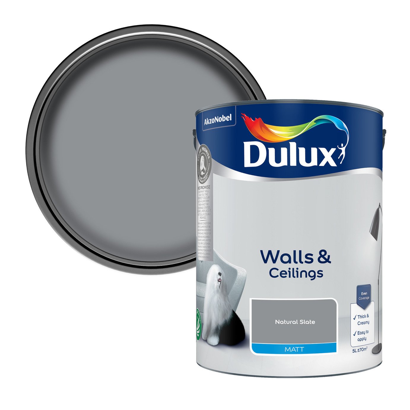 Dulux Walls and Ceilings Matt Paint Natural Slate - 2.5L