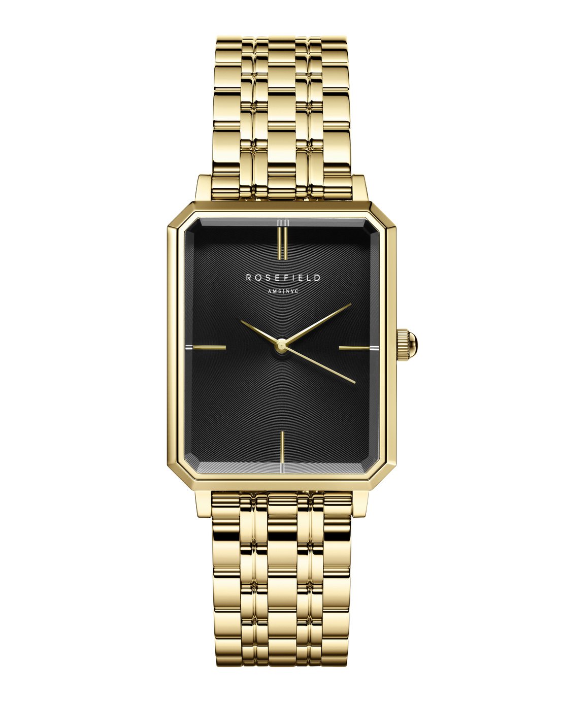 Rosefield Elles Ladies Black Dial Gold Colour Bracelet Watch