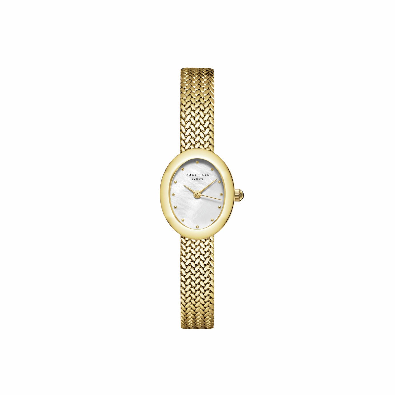 Rosefield Ladies Mini Oval Gold Mesh Strap Bracelet Watch