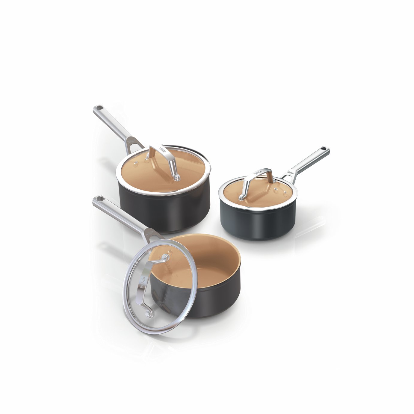 Ninja Extended Life Ceramic 3 Piece Aluminium Saucepan Set