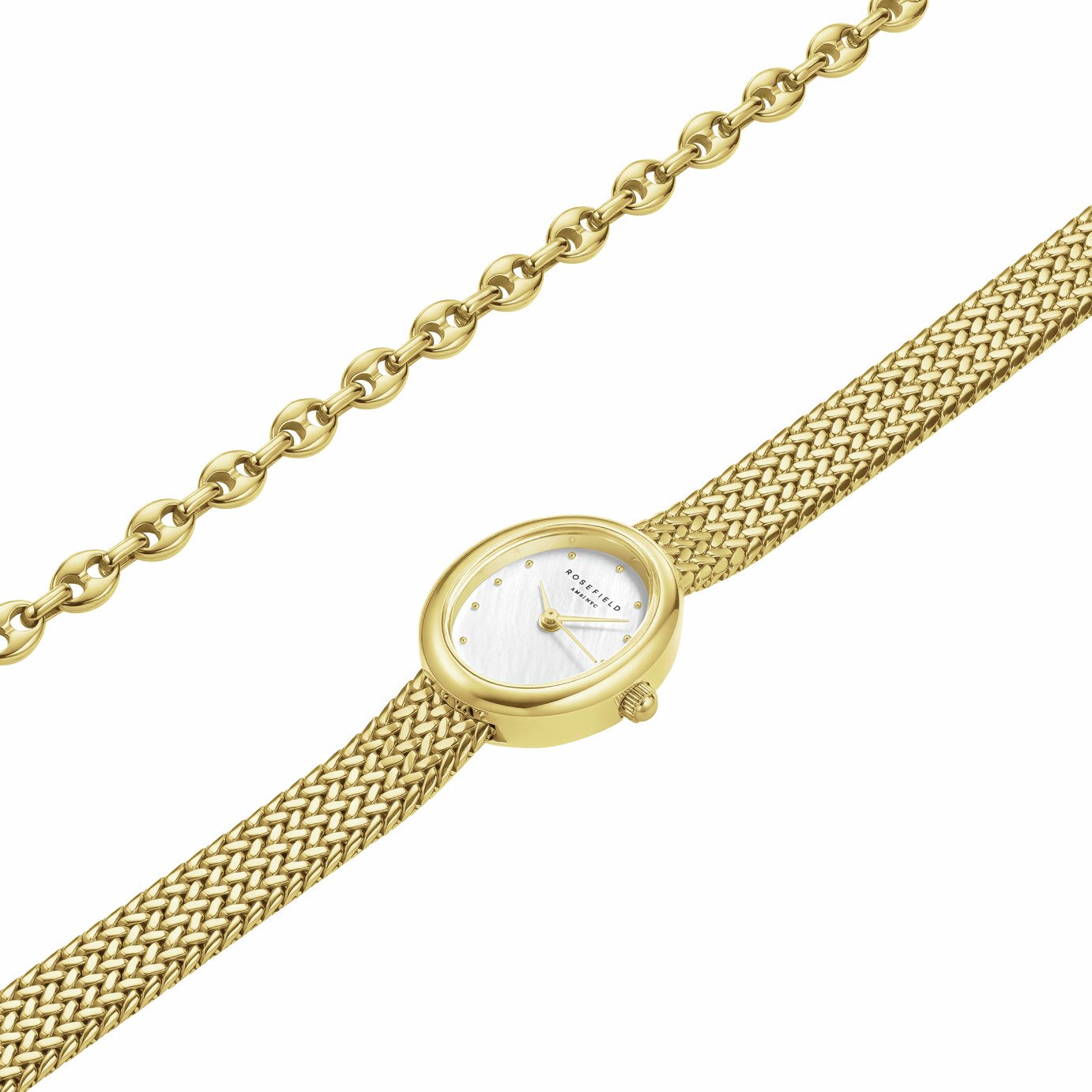 Rosefield Mini Oval Ladies Watch & Coffee Bean Bracelet Set