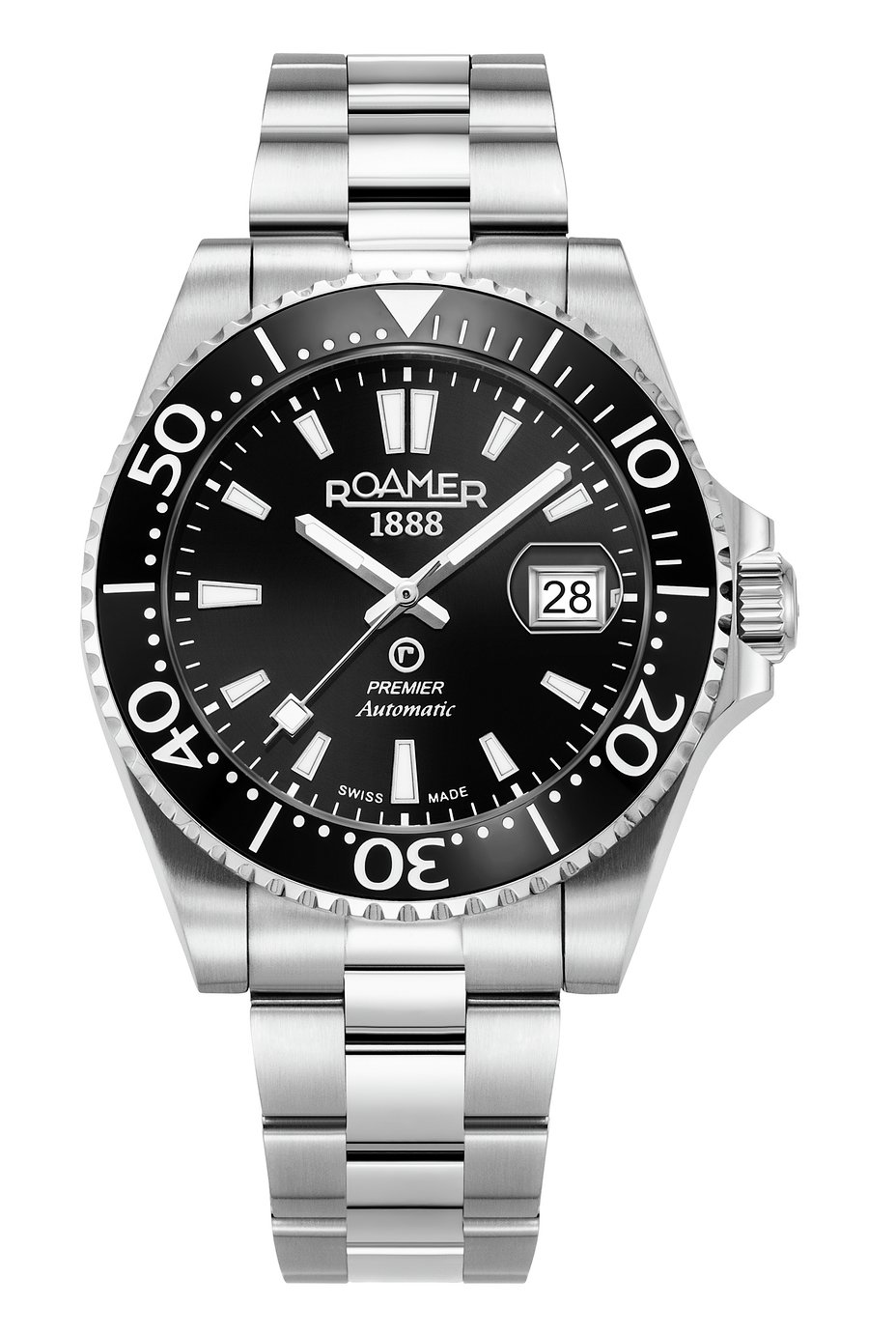 Roamer Premier Mens Black Dial Steel Bracelet Watch