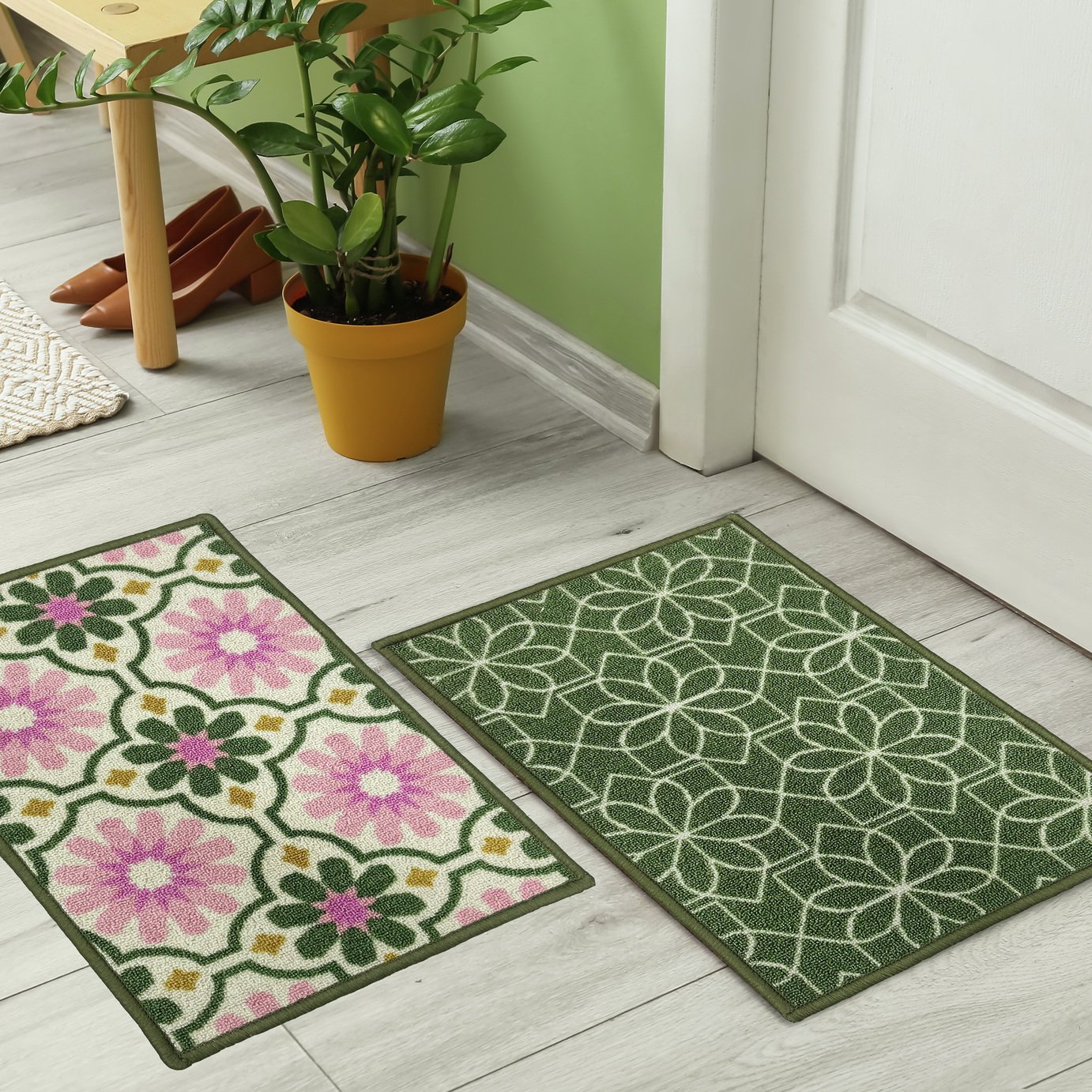 Mighty Mats Washable Geo Tile Twin Pack Doormat - 40x57cm